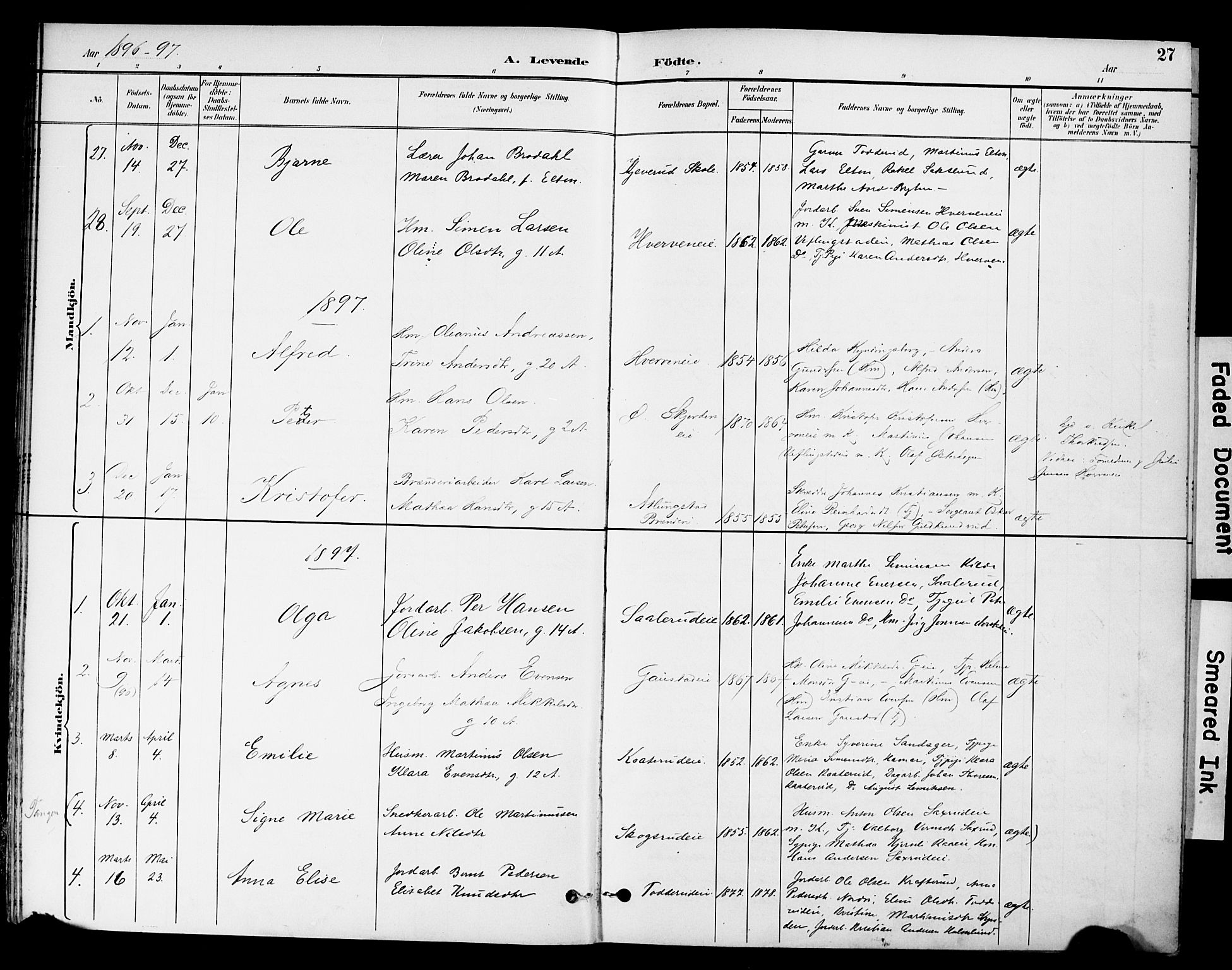 Stange prestekontor, SAH/PREST-002/K/L0021: Parish register (official) no. 21, 1891-1902, p. 27