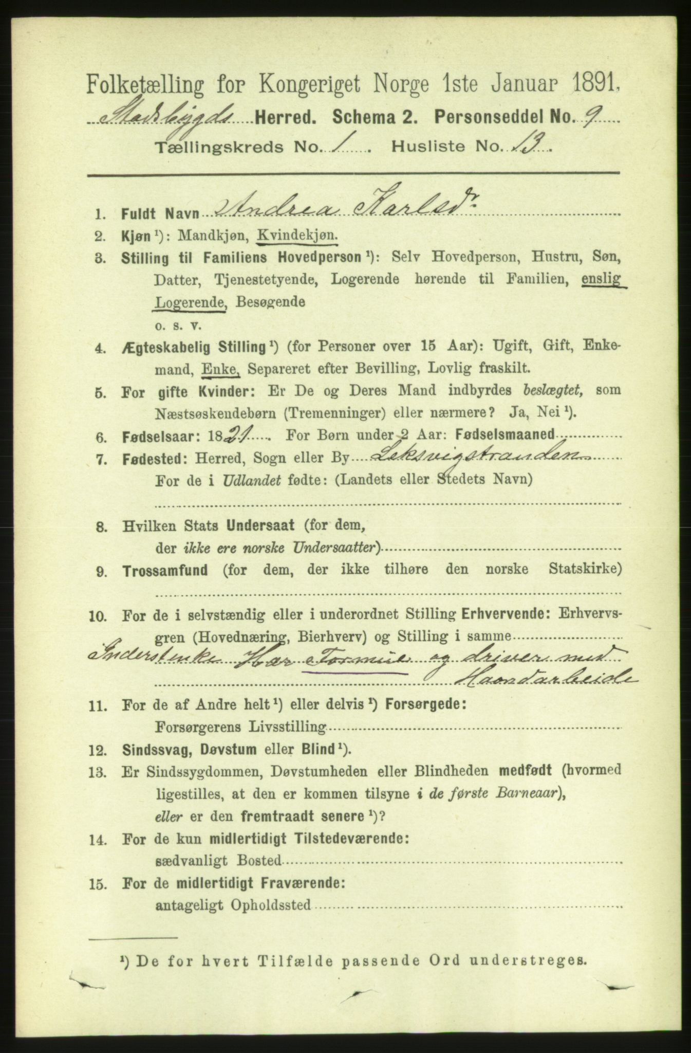 RA, 1891 census for 1625 Stadsbygd, 1891, p. 191