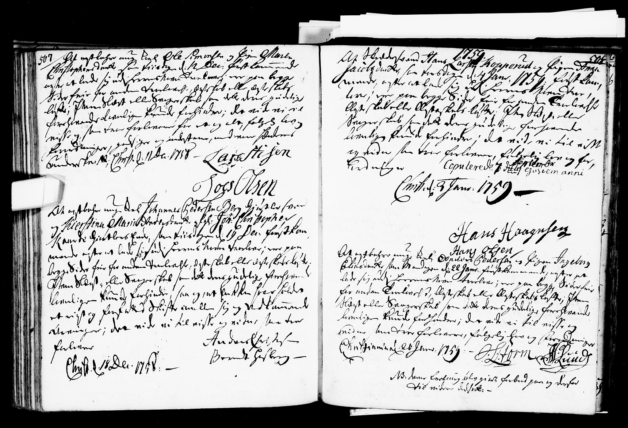 Oslo domkirke Kirkebøker, AV/SAO-A-10752/L/La/L0007: Best man's statements no. 7, 1743-1761, p. 507-508