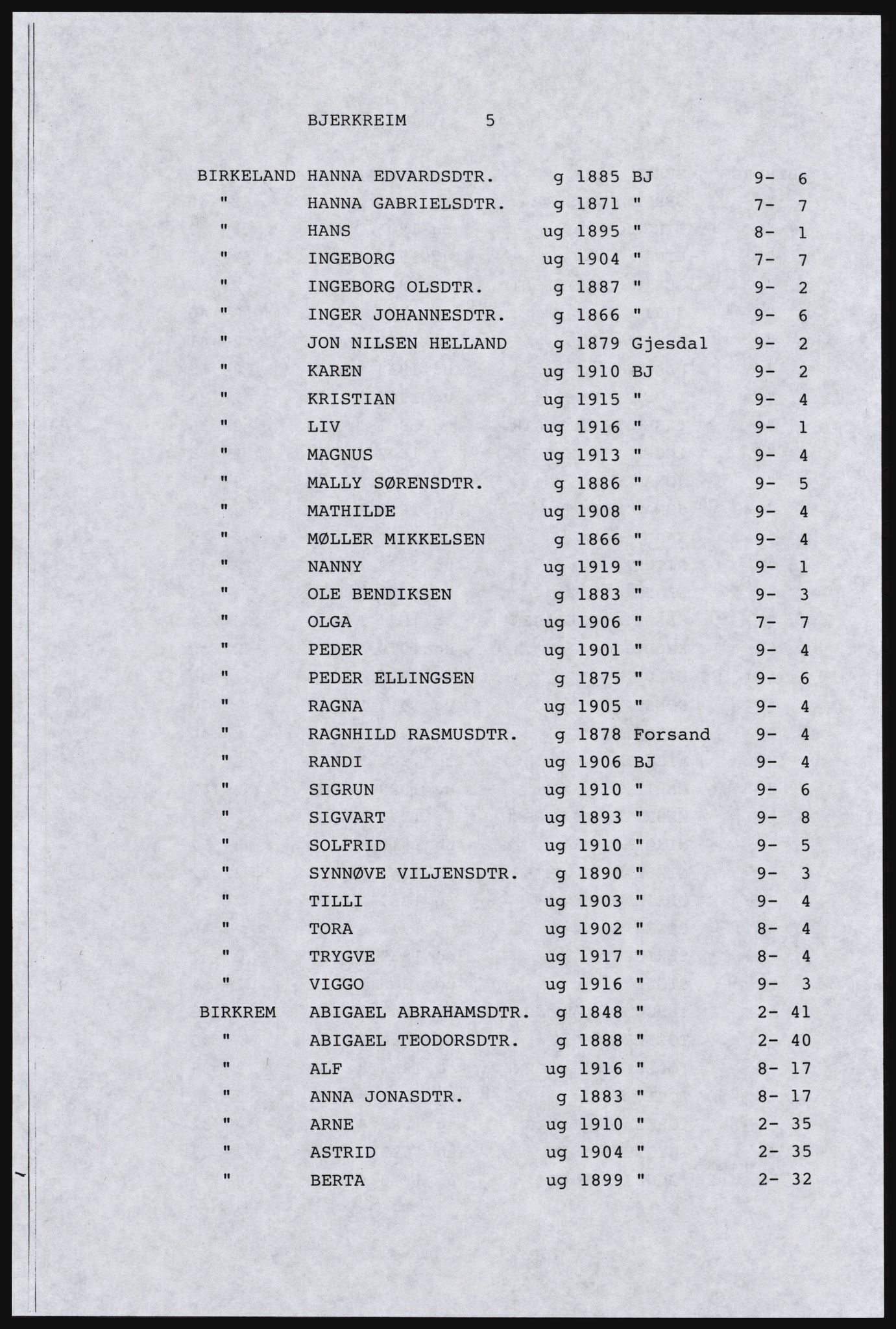 SAST, Copy of 1920 census for Dalane, 1920, p. 277