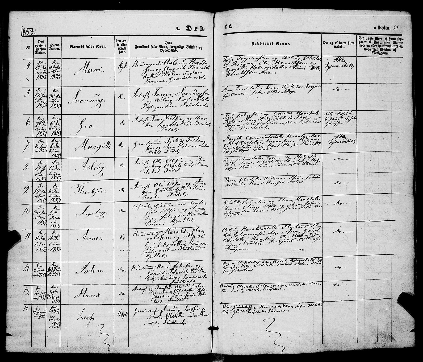 Hjartdal kirkebøker, SAKO/A-270/F/Fa/L0008: Parish register (official) no. I 8, 1844-1859, p. 55