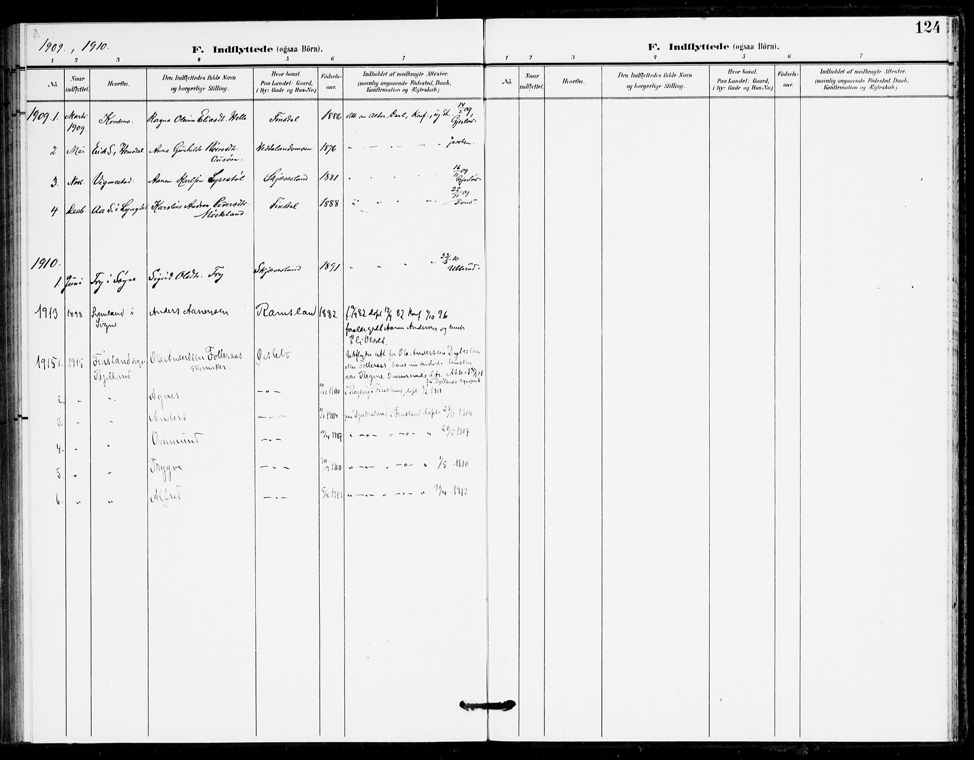 Holum sokneprestkontor, SAK/1111-0022/F/Fa/Fac/L0005: Parish register (official) no. A 5, 1908-1930, p. 124