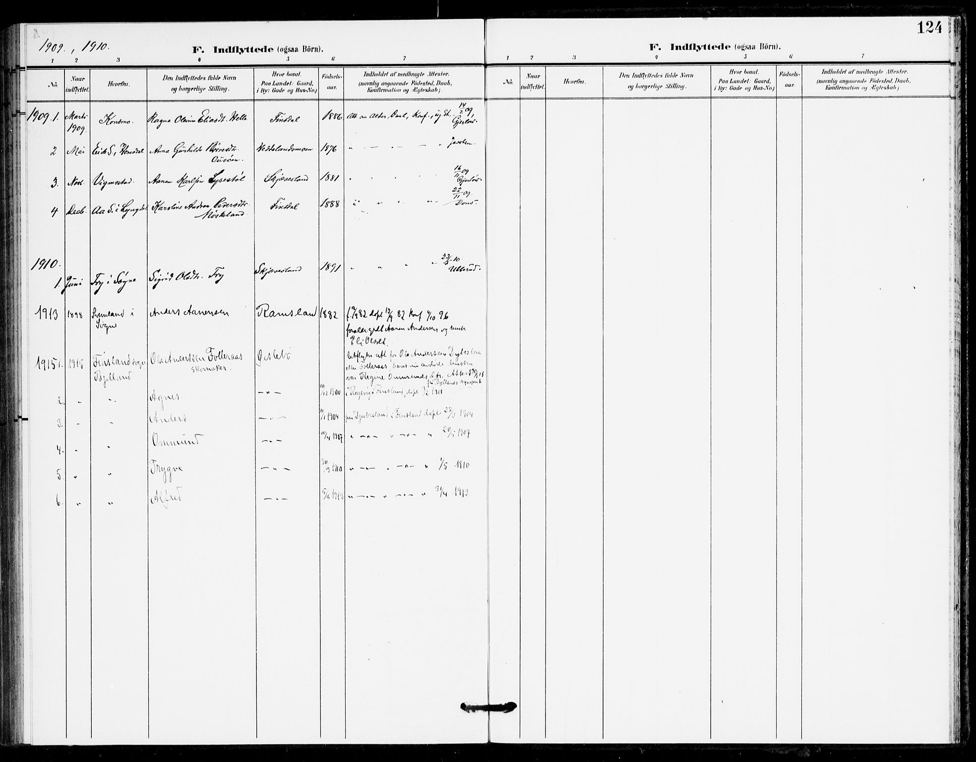 Holum sokneprestkontor, AV/SAK-1111-0022/F/Fa/Fac/L0005: Parish register (official) no. A 5, 1908-1930, p. 124