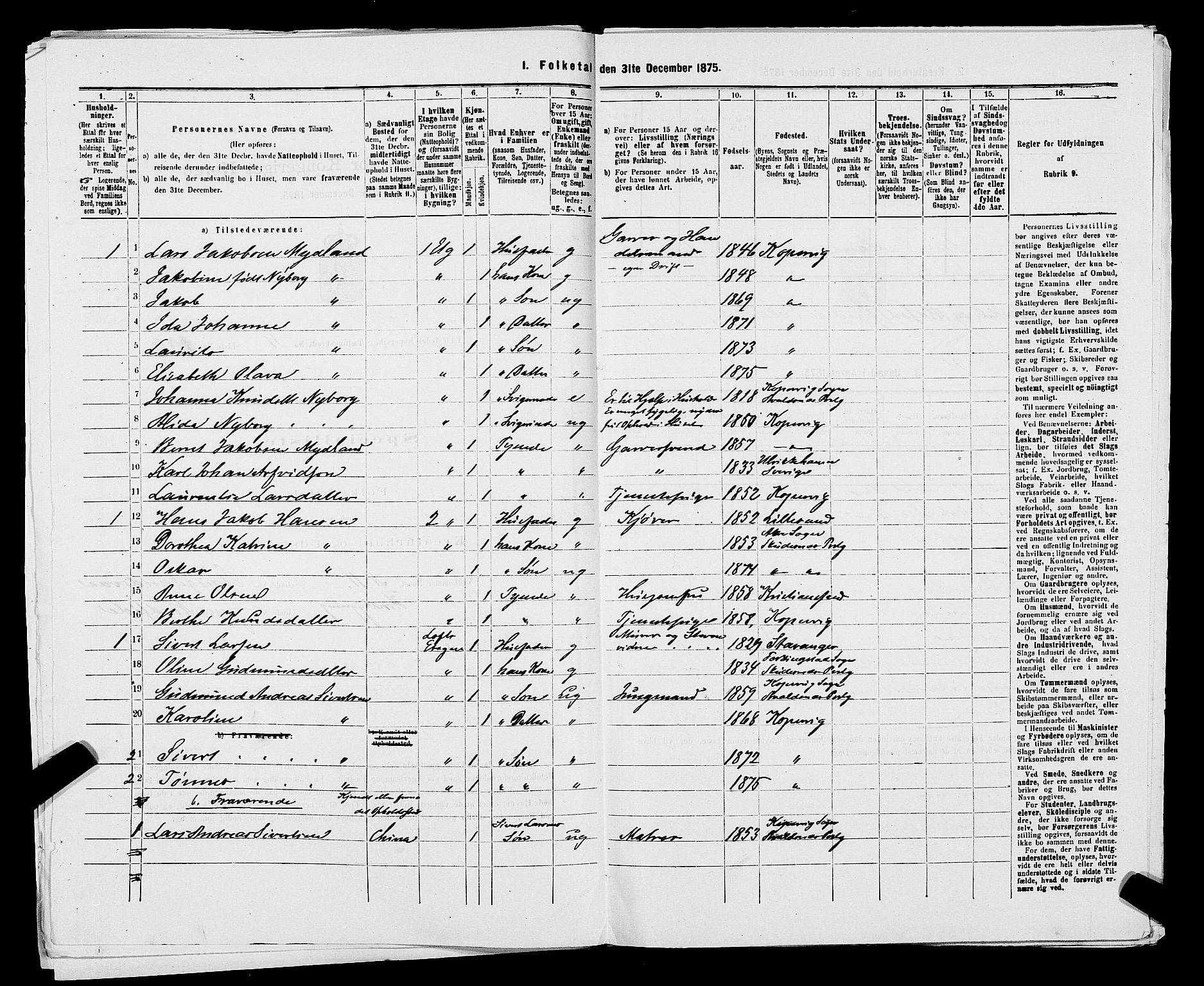 SAST, 1875 census for 1105B Avaldsnes/Kopervik, 1875, p. 218