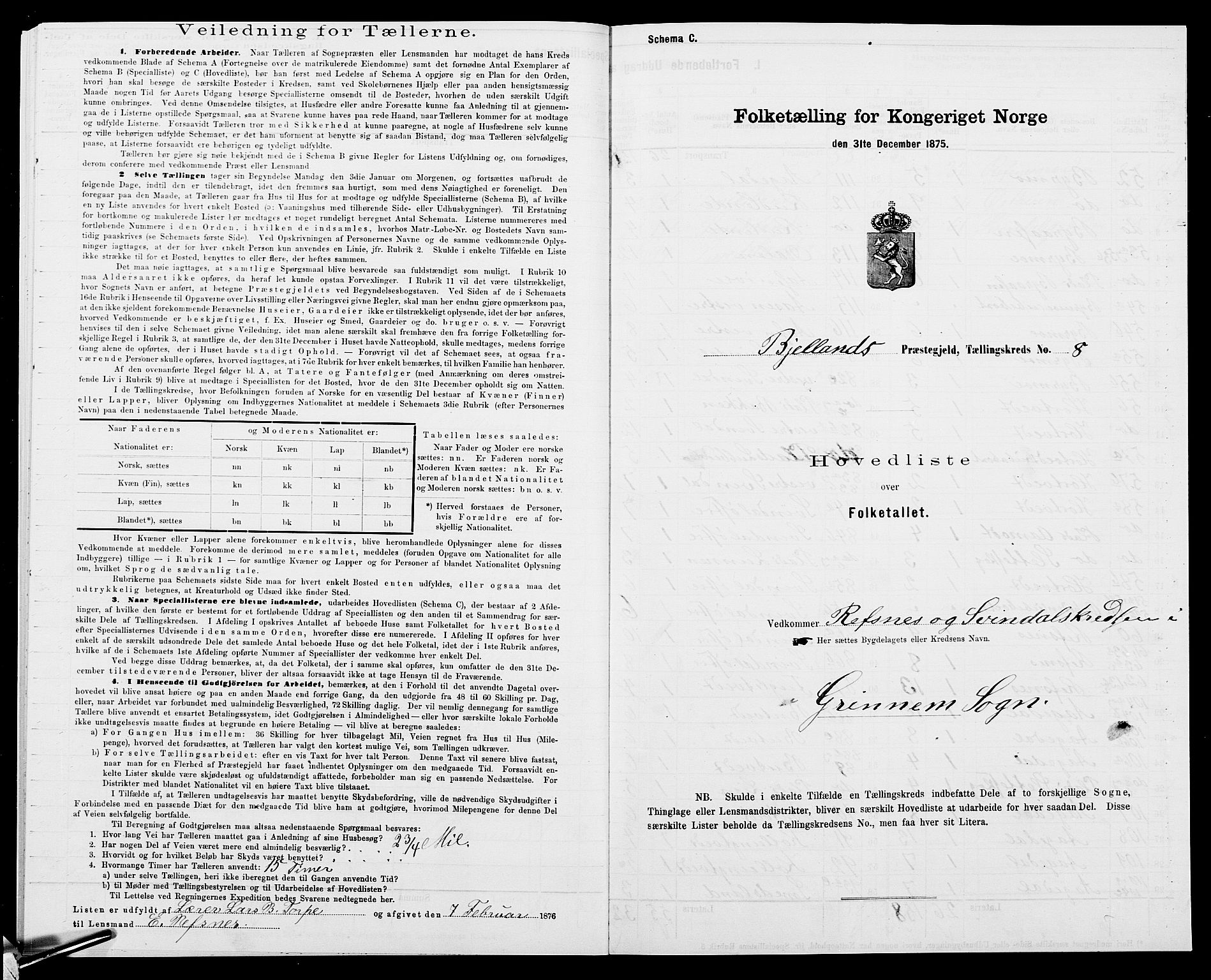 SAK, 1875 census for 1024P Bjelland, 1875, p. 26