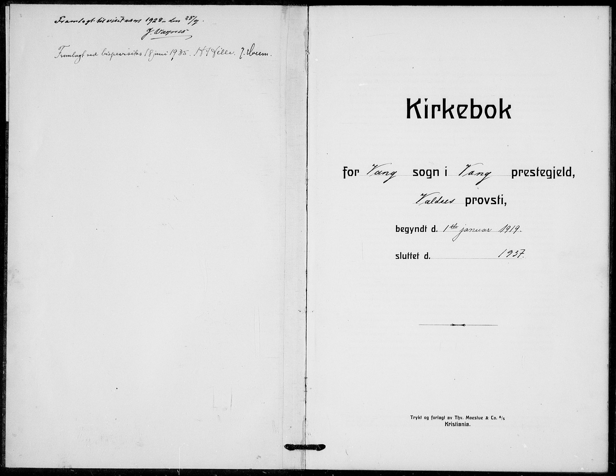 Vang prestekontor, Valdres, SAH/PREST-140/H/Hb/L0012: Parish register (copy) no. 12, 1919-1937