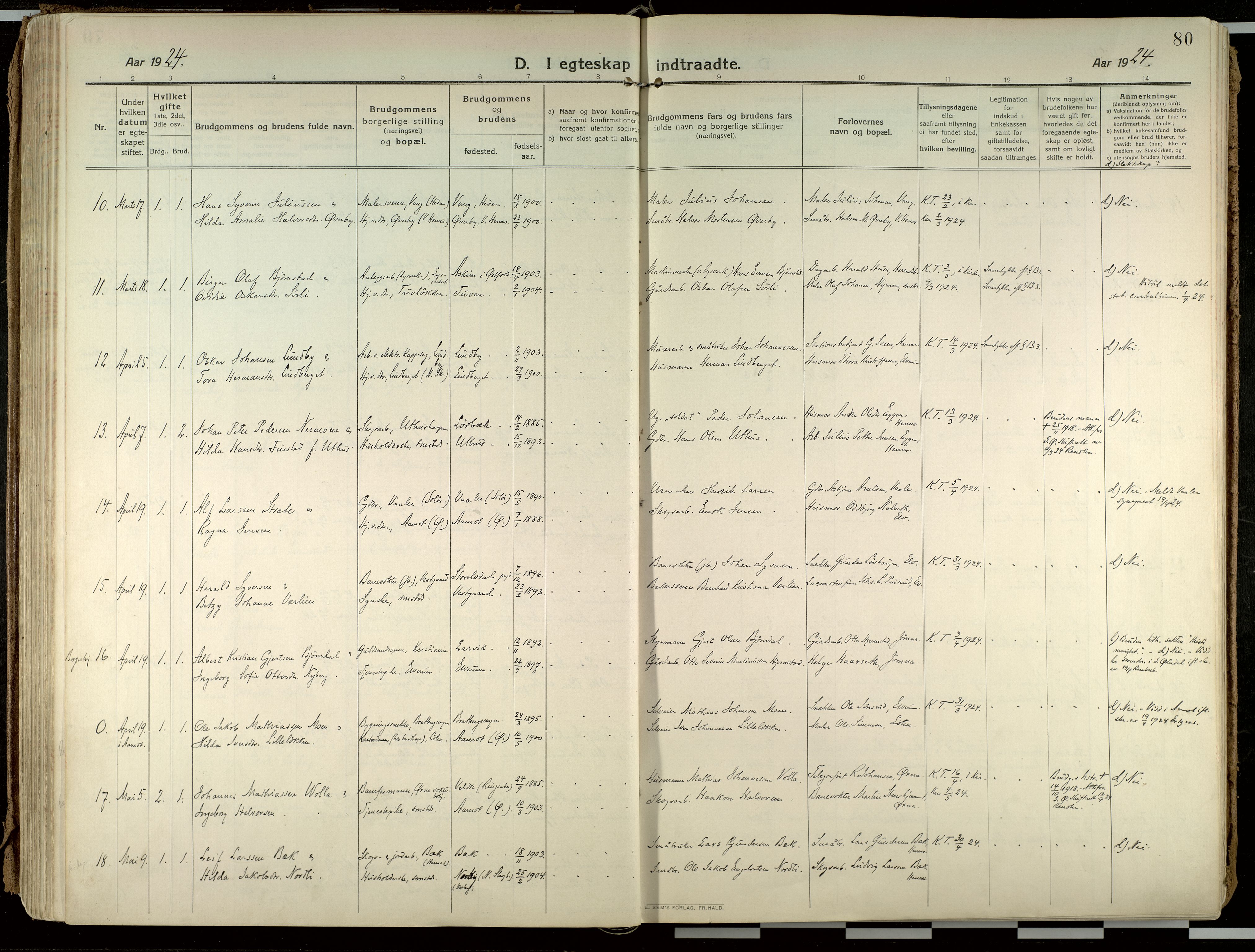 Elverum prestekontor, AV/SAH-PREST-044/H/Ha/Haa/L0021: Parish register (official) no. 21, 1913-1928, p. 80