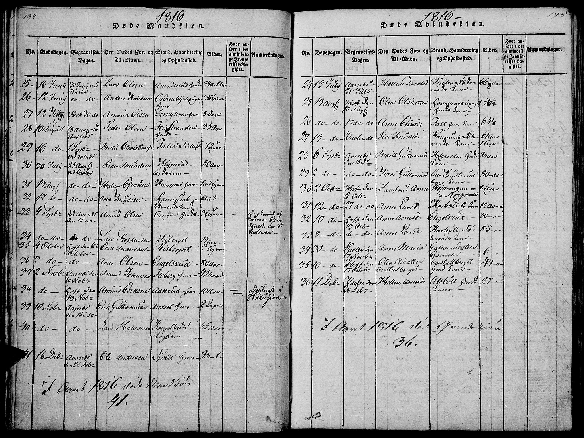 Hof prestekontor, SAH/PREST-038/H/Ha/Haa/L0005: Parish register (official) no. 5, 1816-1822, p. 194-195