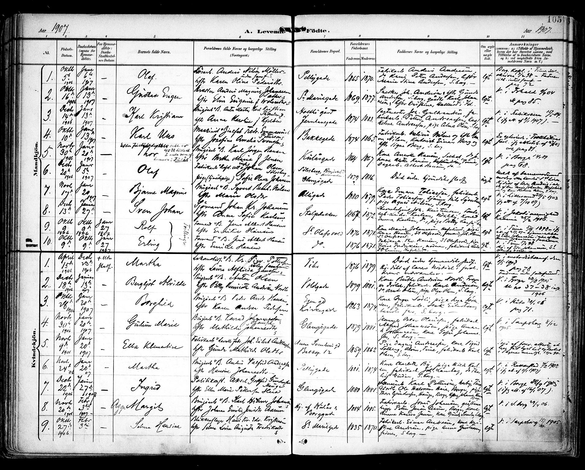 Sarpsborg prestekontor Kirkebøker, SAO/A-2006/F/Fa/L0005: Parish register (official) no. 5, 1900-1909, p. 105