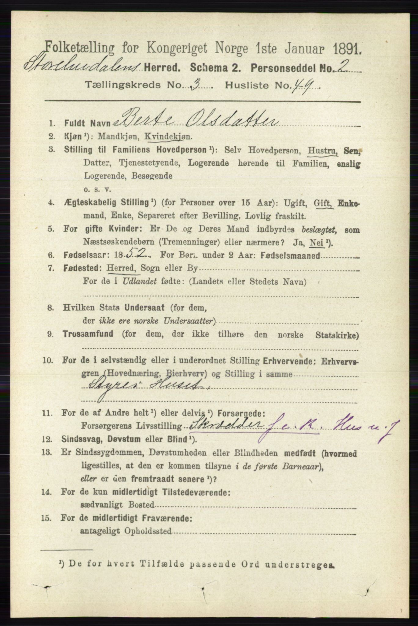 RA, 1891 census for 0430 Stor-Elvdal, 1891, p. 1180