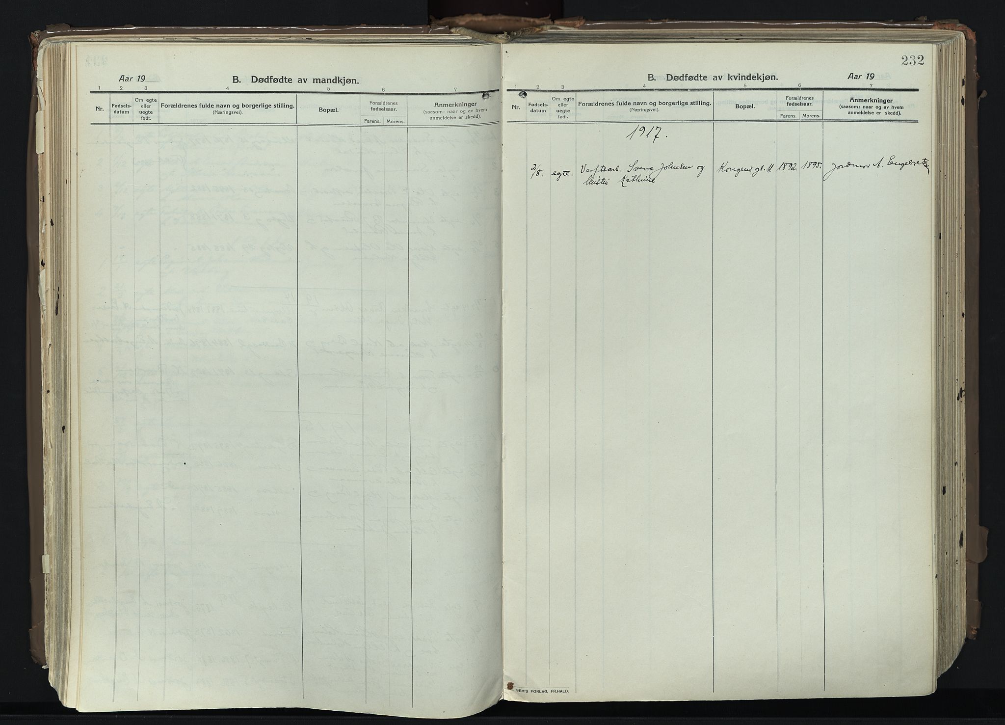 Moss prestekontor Kirkebøker, AV/SAO-A-2003/F/Fb/L0005: Parish register (official) no. II 5, 1913-1923, p. 232