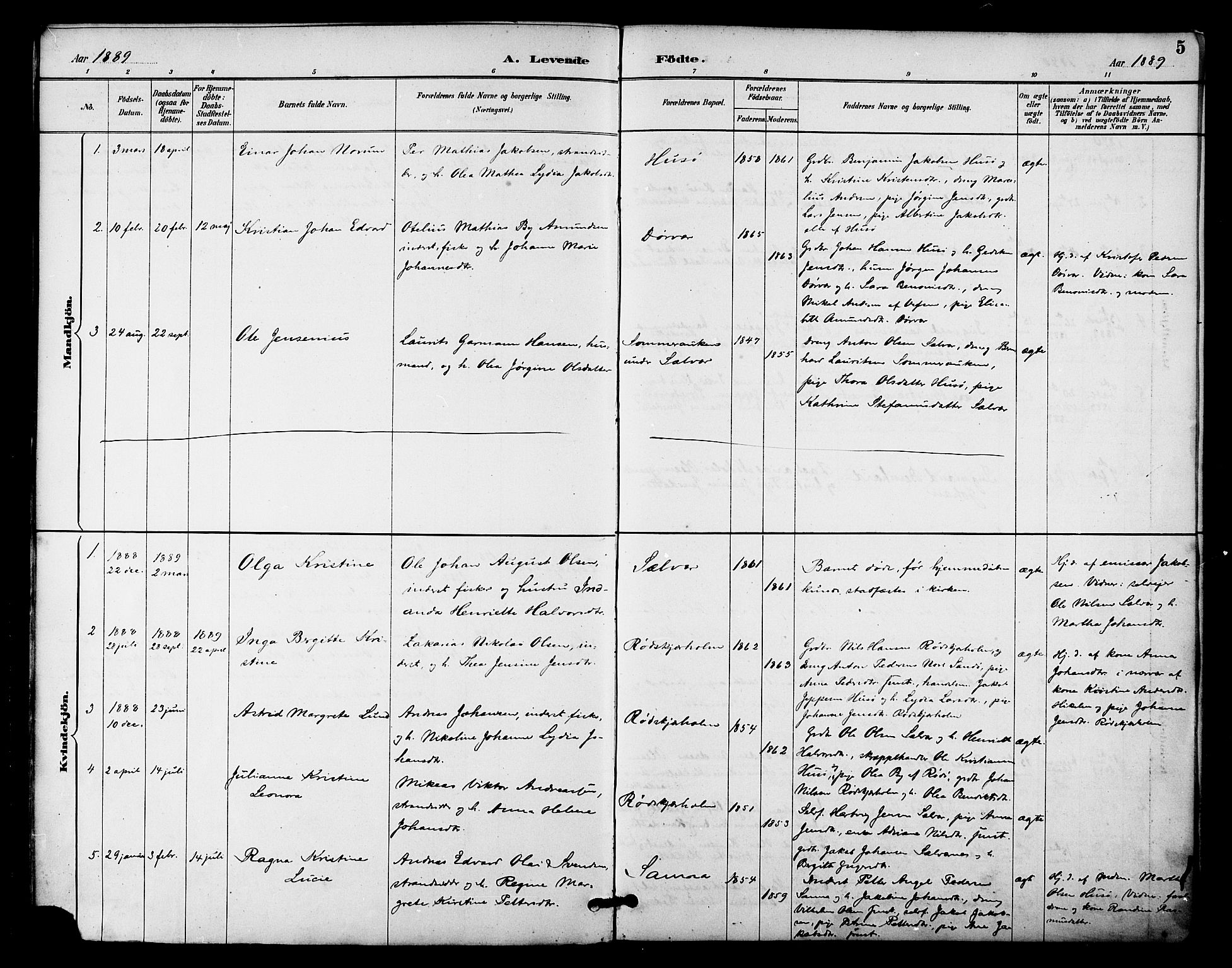 Ministerialprotokoller, klokkerbøker og fødselsregistre - Nordland, AV/SAT-A-1459/840/L0580: Parish register (official) no. 840A02, 1887-1909, p. 5