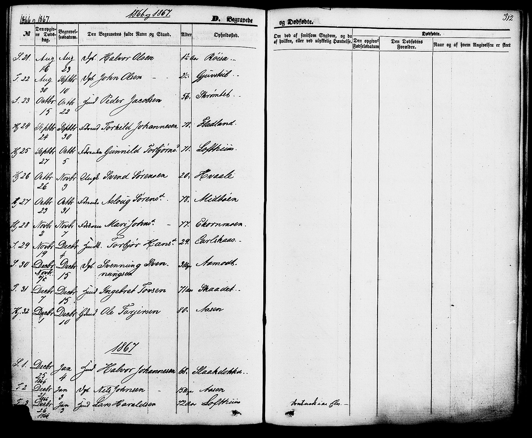 Hjartdal kirkebøker, SAKO/A-270/F/Fa/L0009: Parish register (official) no. I 9, 1860-1879, p. 312