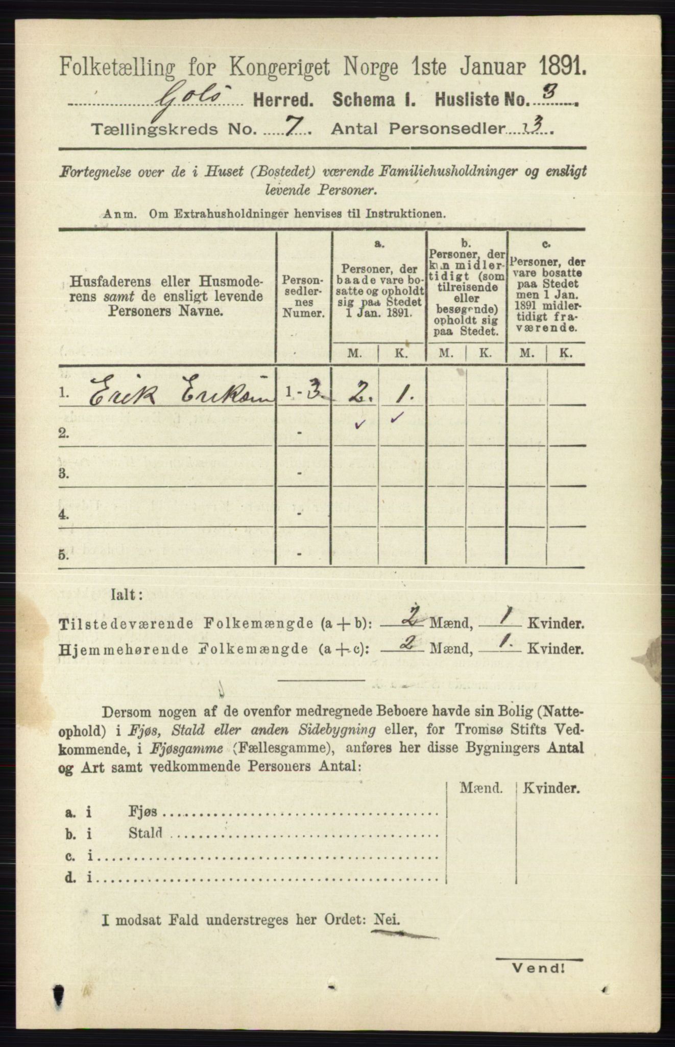 RA, 1891 census for 0617 Gol og Hemsedal, 1891, p. 2774