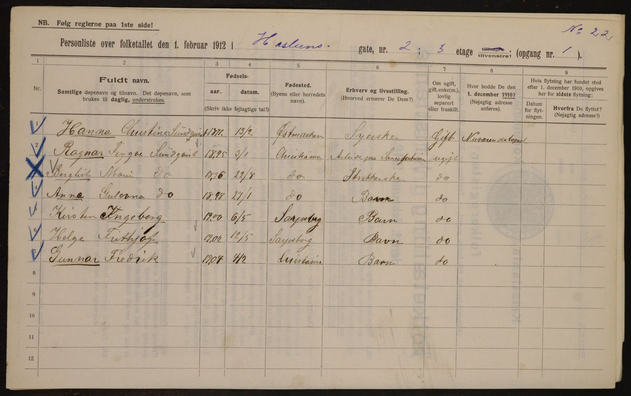 OBA, Municipal Census 1912 for Kristiania, 1912, p. 35272