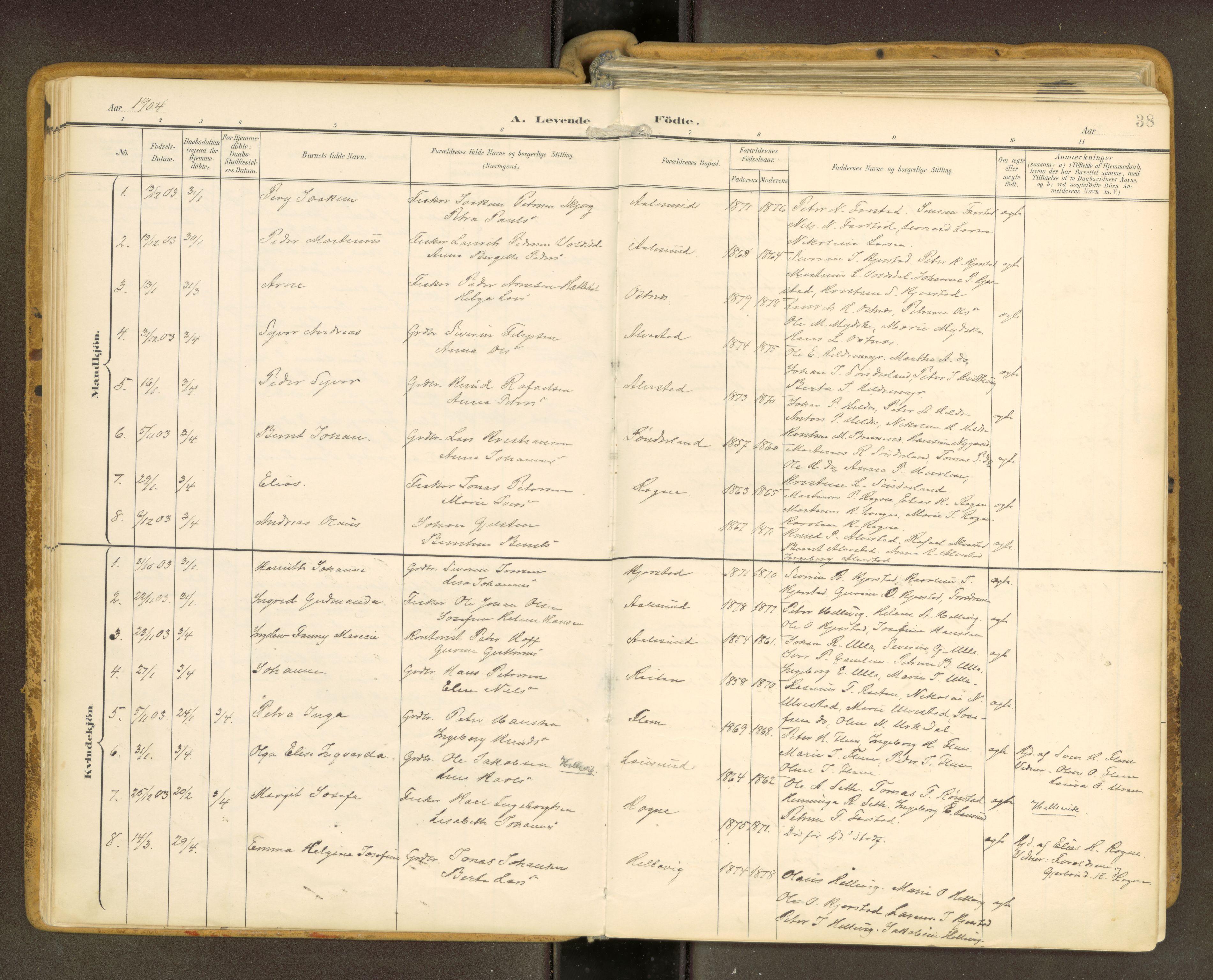 Ministerialprotokoller, klokkerbøker og fødselsregistre - Møre og Romsdal, SAT/A-1454/536/L0517: Parish register (official) no. 536A--, 1897-1917, p. 38