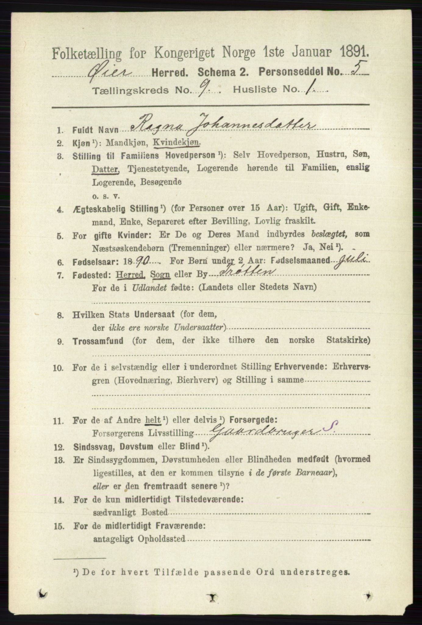 RA, 1891 census for 0521 Øyer, 1891, p. 3163