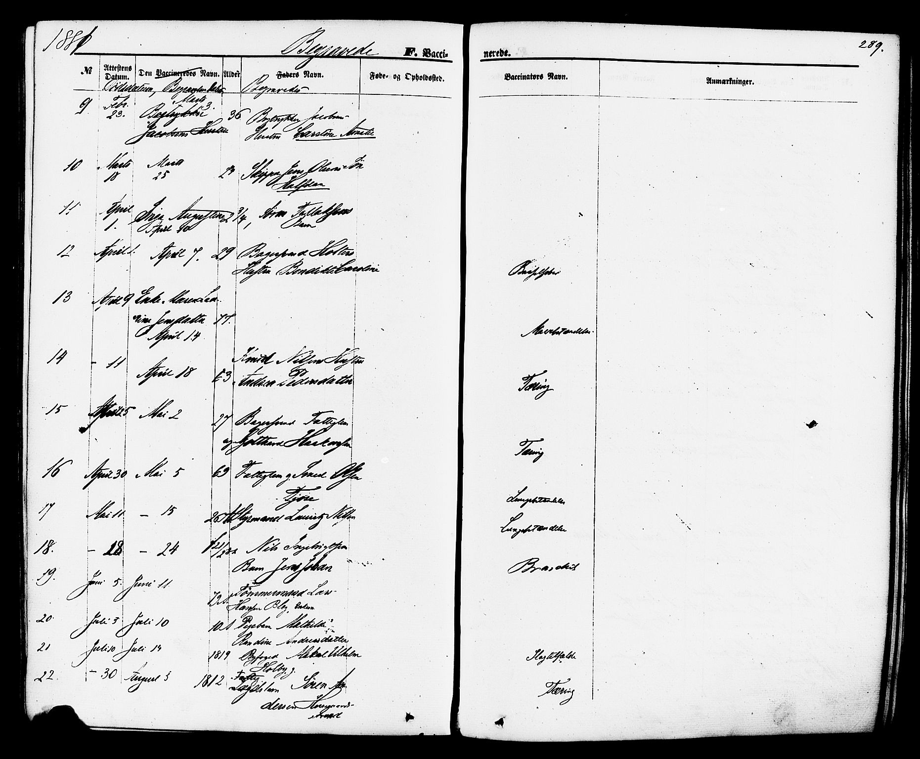 Brevik kirkebøker, AV/SAKO-A-255/F/Fa/L0006: Parish register (official) no. 6, 1866-1881, p. 289