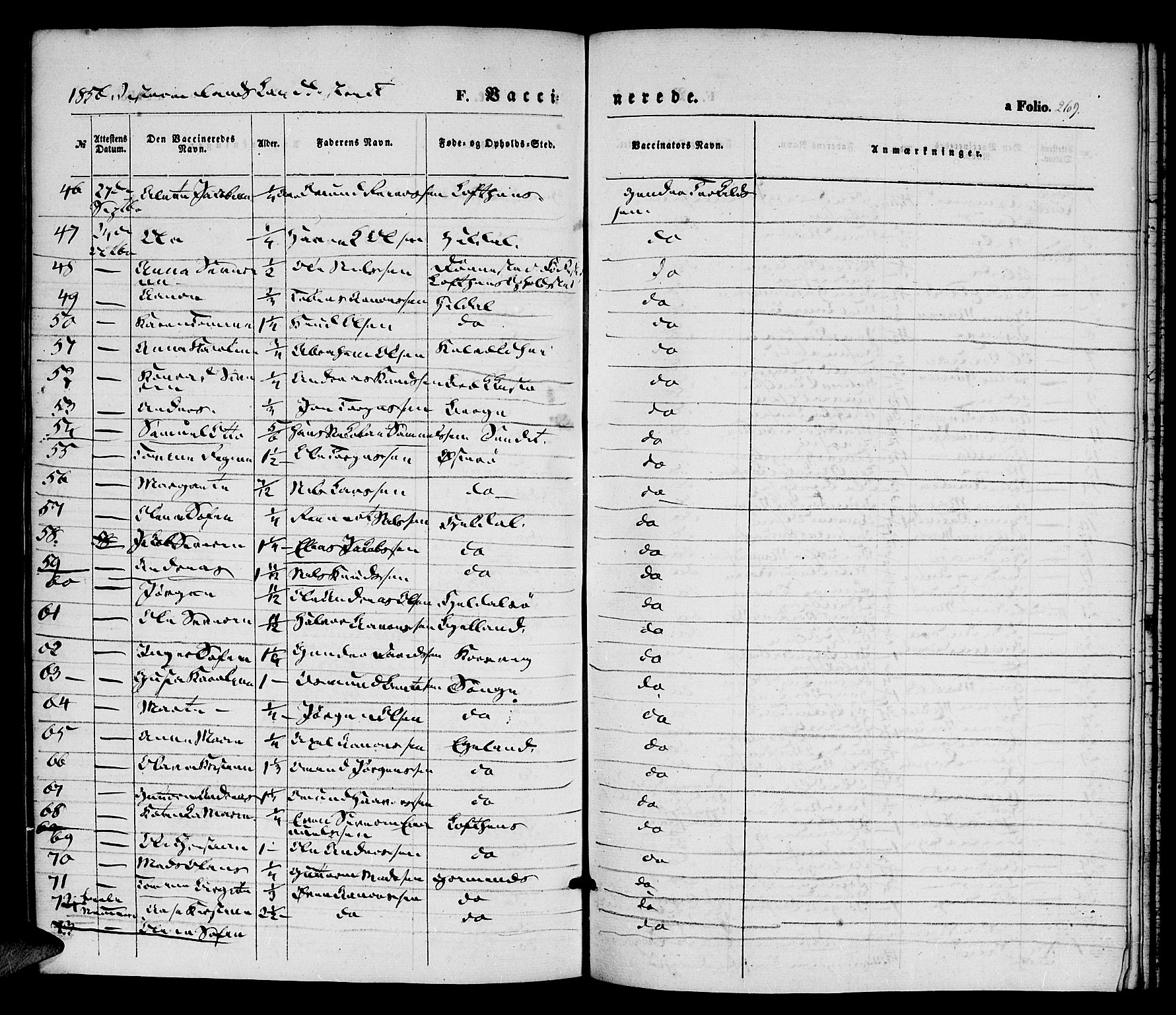 Vestre Moland sokneprestkontor, AV/SAK-1111-0046/F/Fa/Fab/L0006: Parish register (official) no. A 6, 1850-1858, p. 269