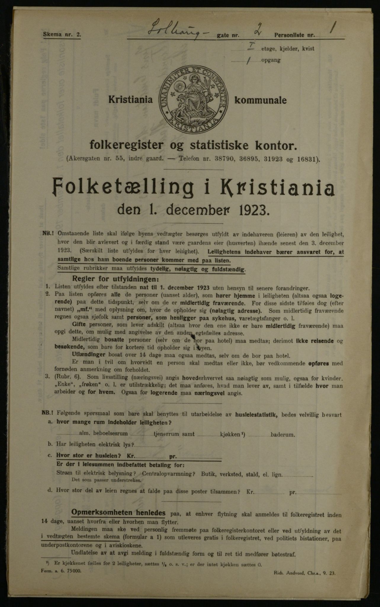 OBA, Municipal Census 1923 for Kristiania, 1923, p. 109520