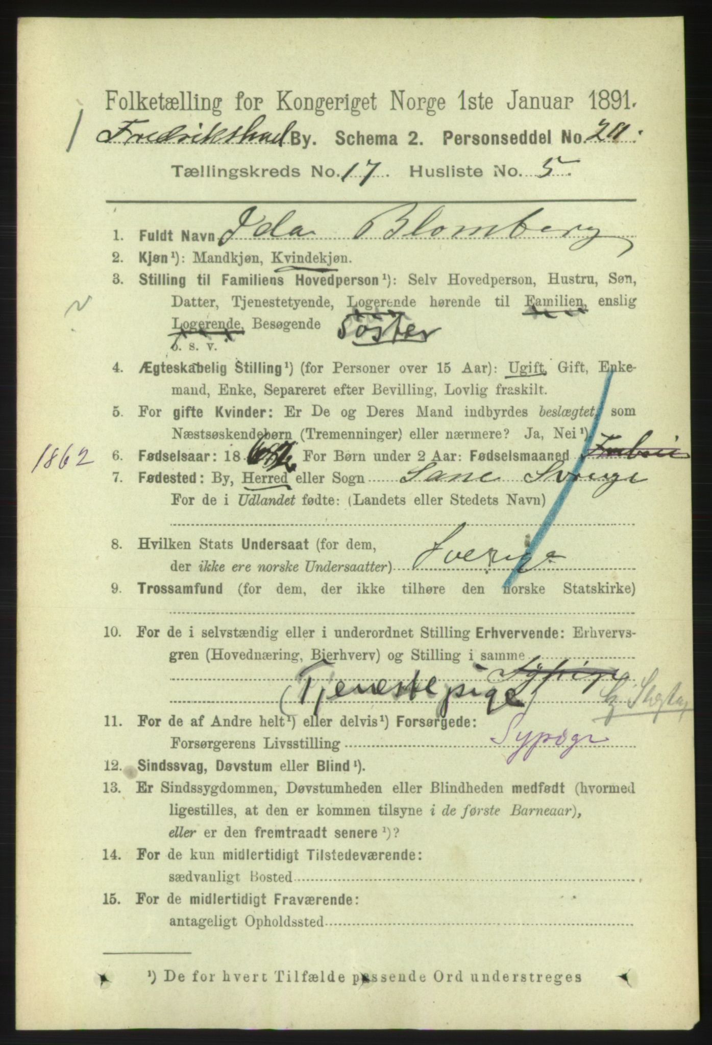 RA, 1891 census for 0101 Fredrikshald, 1891, p. 10904