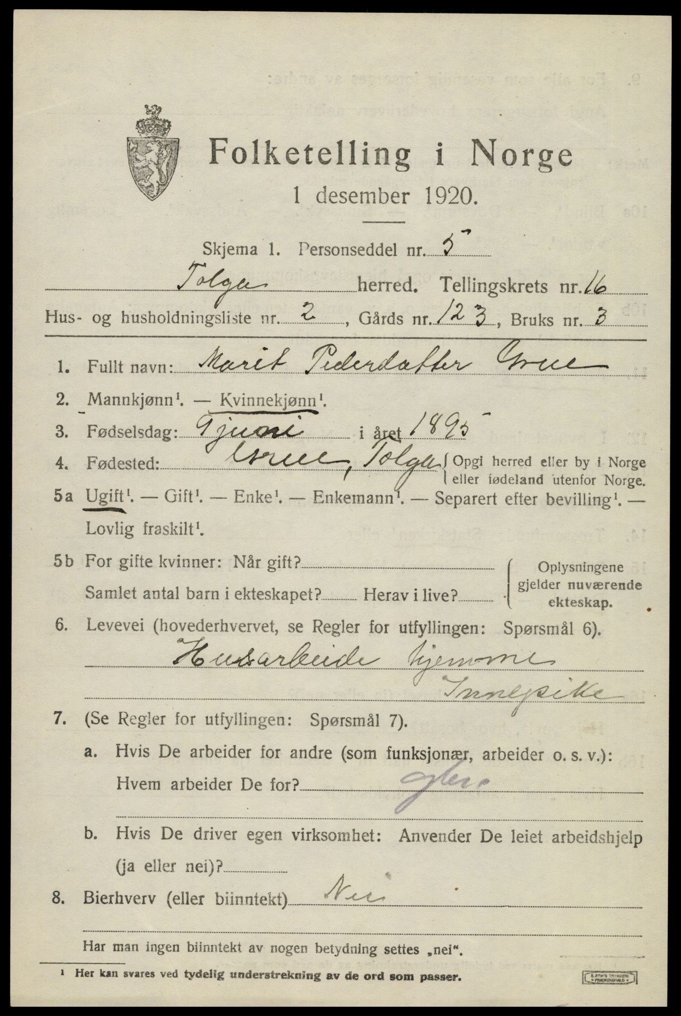 SAH, 1920 census for Tolga, 1920, p. 7393