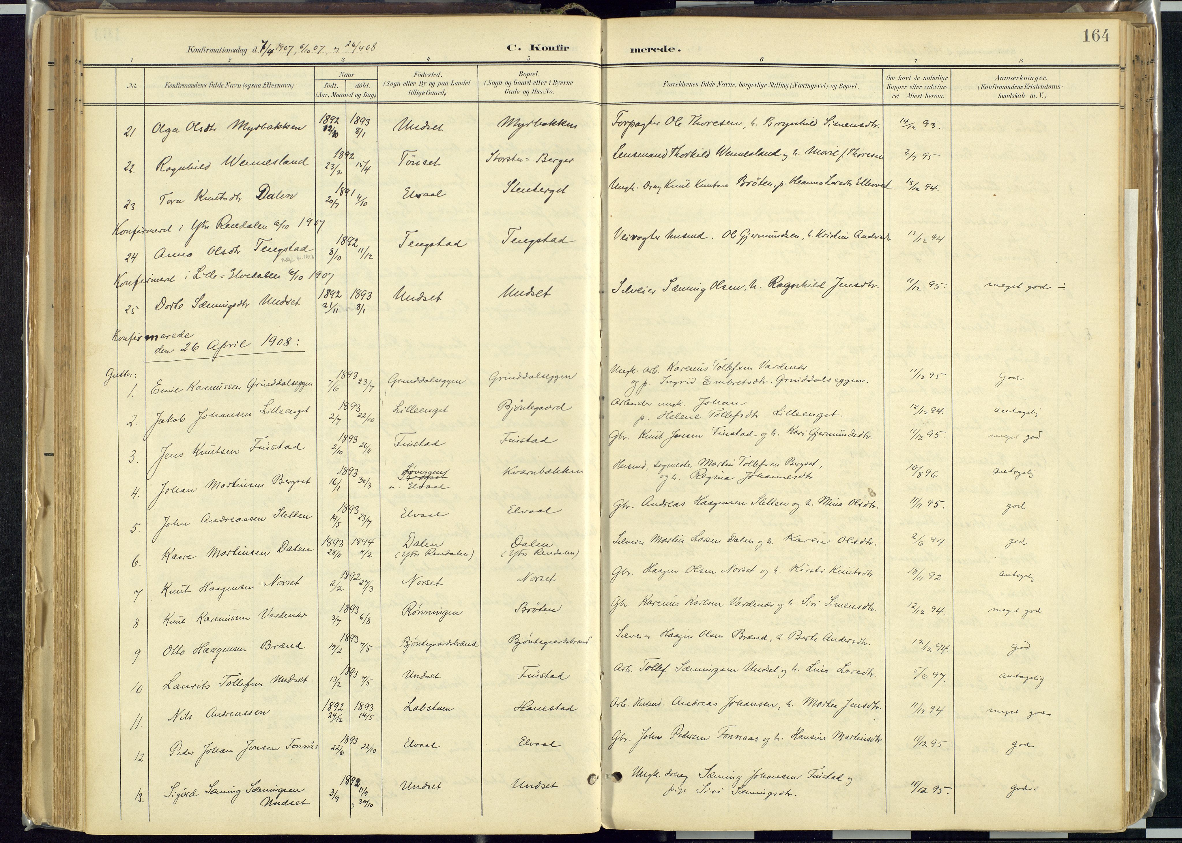 Rendalen prestekontor, SAH/PREST-054/H/Ha/Haa/L0012: Parish register (official) no. 12, 1901-1928, p. 164