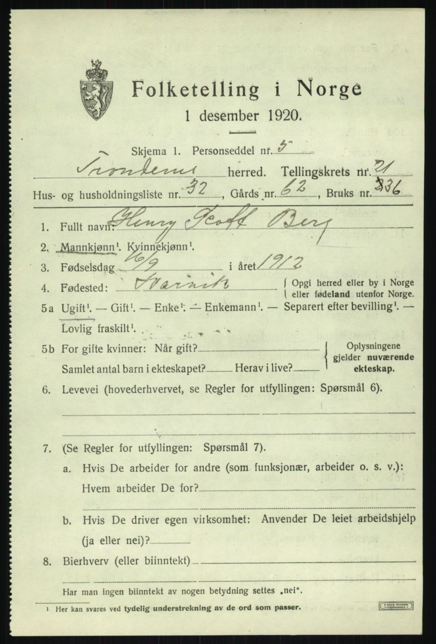 SATØ, 1920 census for Trondenes, 1920, p. 16870