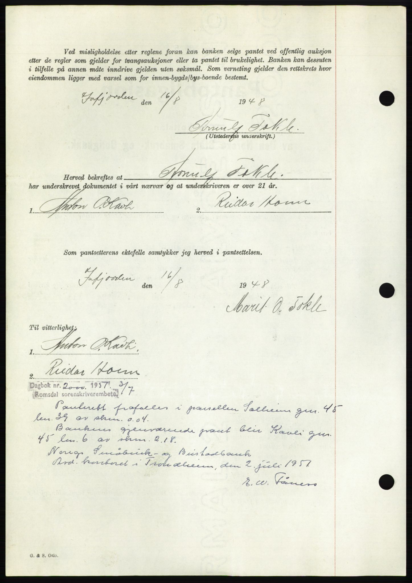 Romsdal sorenskriveri, AV/SAT-A-4149/1/2/2C: Mortgage book no. B4, 1948-1949, Diary no: : 2122/1948