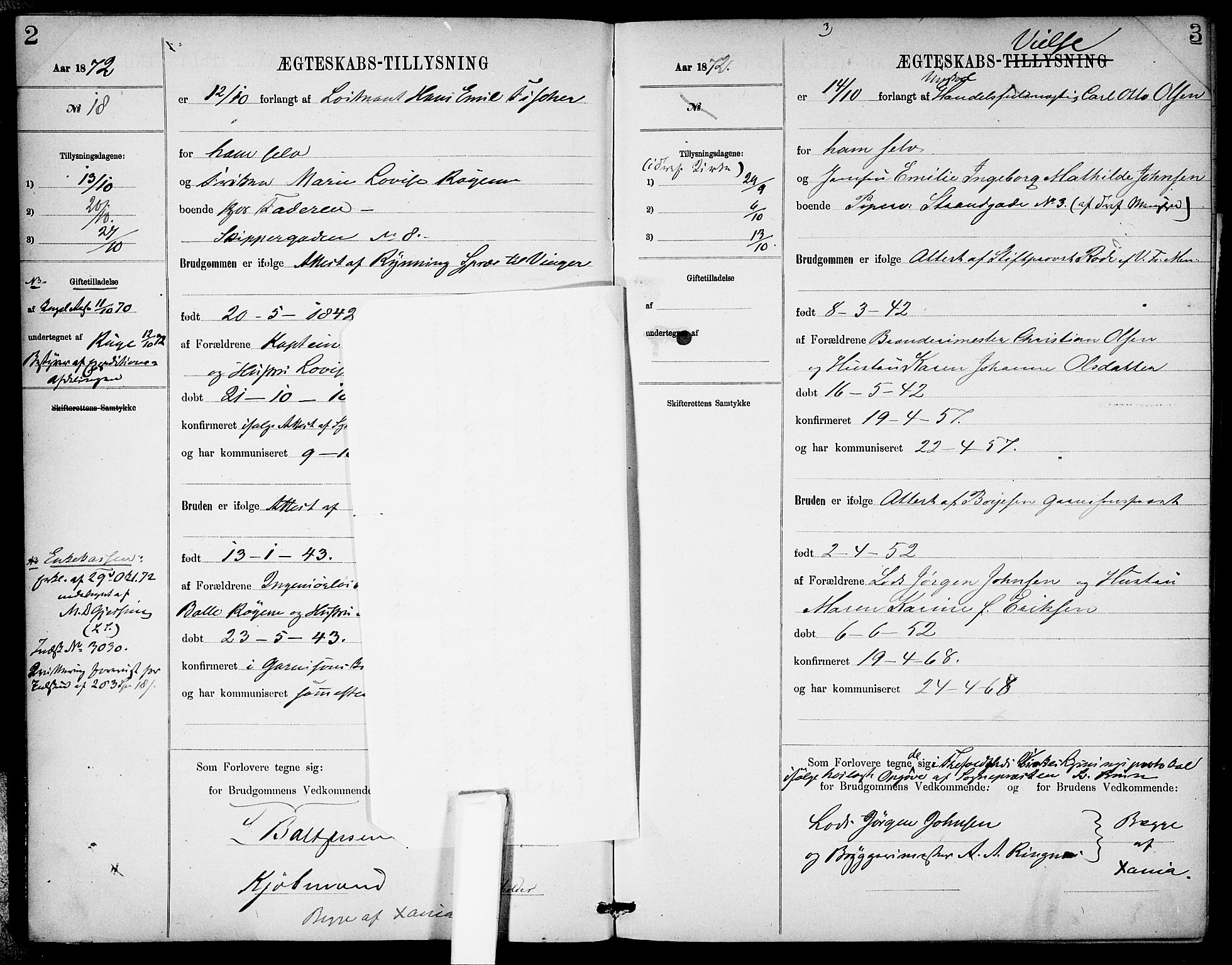 Garnisonsmenigheten Kirkebøker, AV/SAO-A-10846/H/Ha/L0007: Banns register no. I 7, 1872-1893, p. 2-3