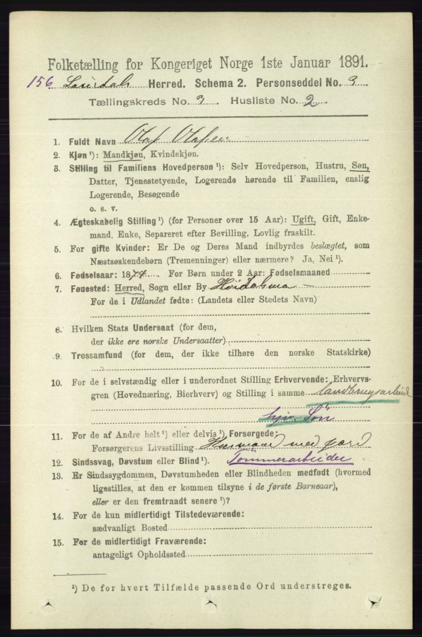 RA, 1891 census for 0833 Lårdal, 1891, p. 812