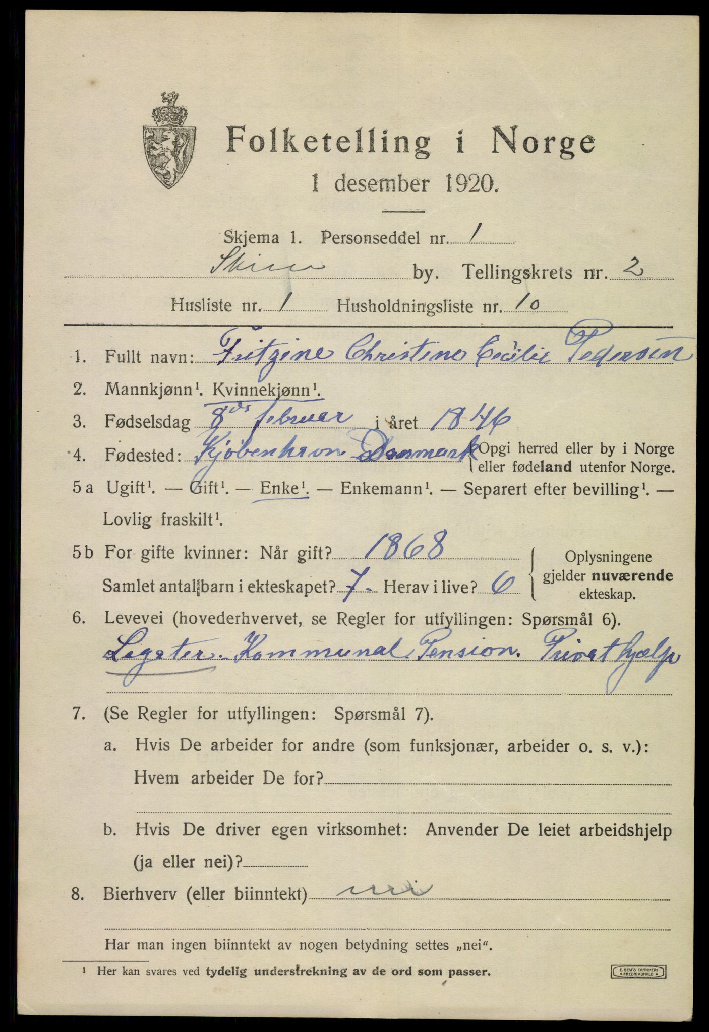 SAKO, 1920 census for Skien, 1920, p. 13548