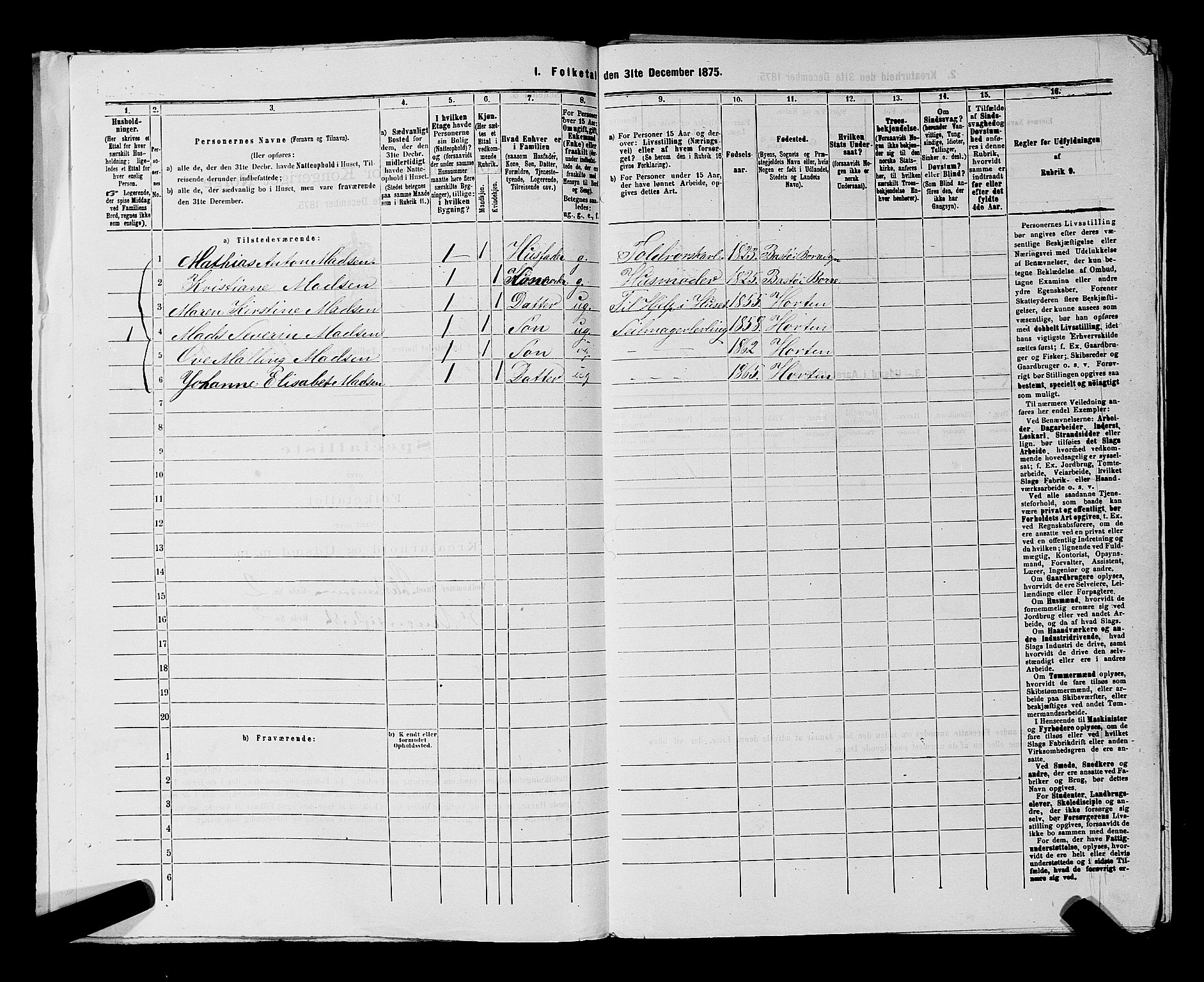 SAKO, 1875 census for 0703P Horten, 1875, p. 1025