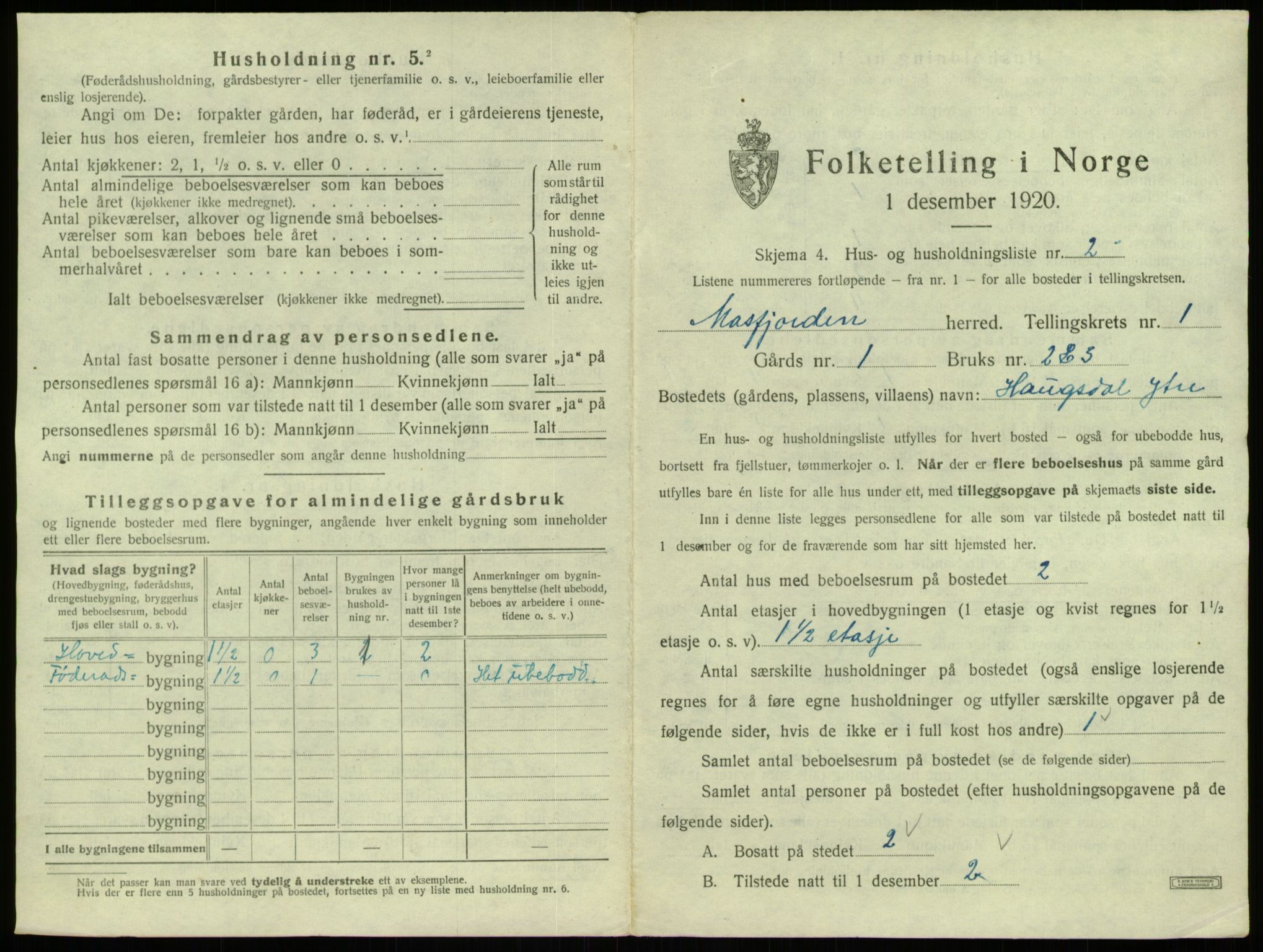 SAB, 1920 census for Masfjorden, 1920, p. 54