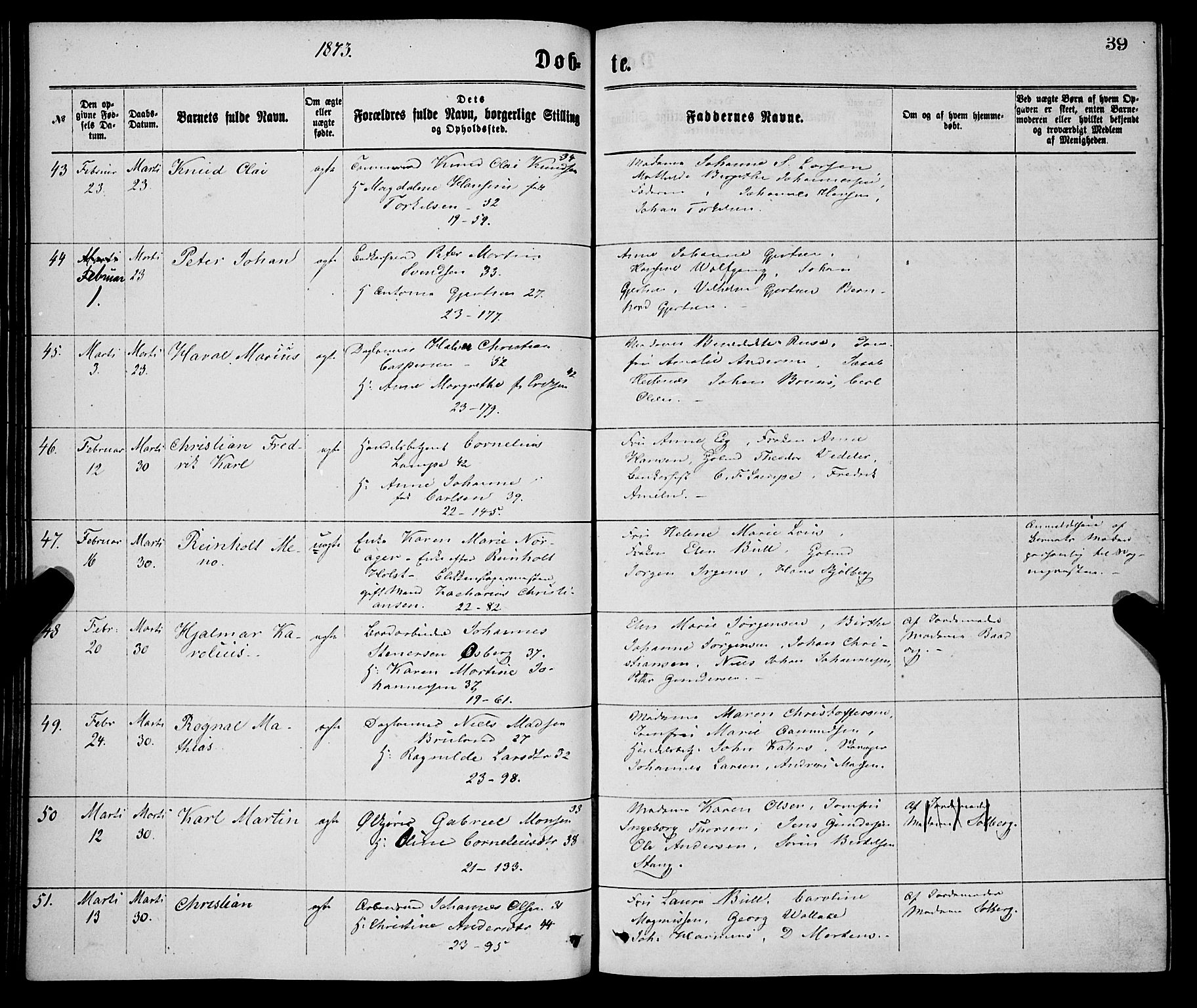Korskirken sokneprestembete, AV/SAB-A-76101/H/Haa/L0020: Parish register (official) no. B 6, 1871-1878, p. 39