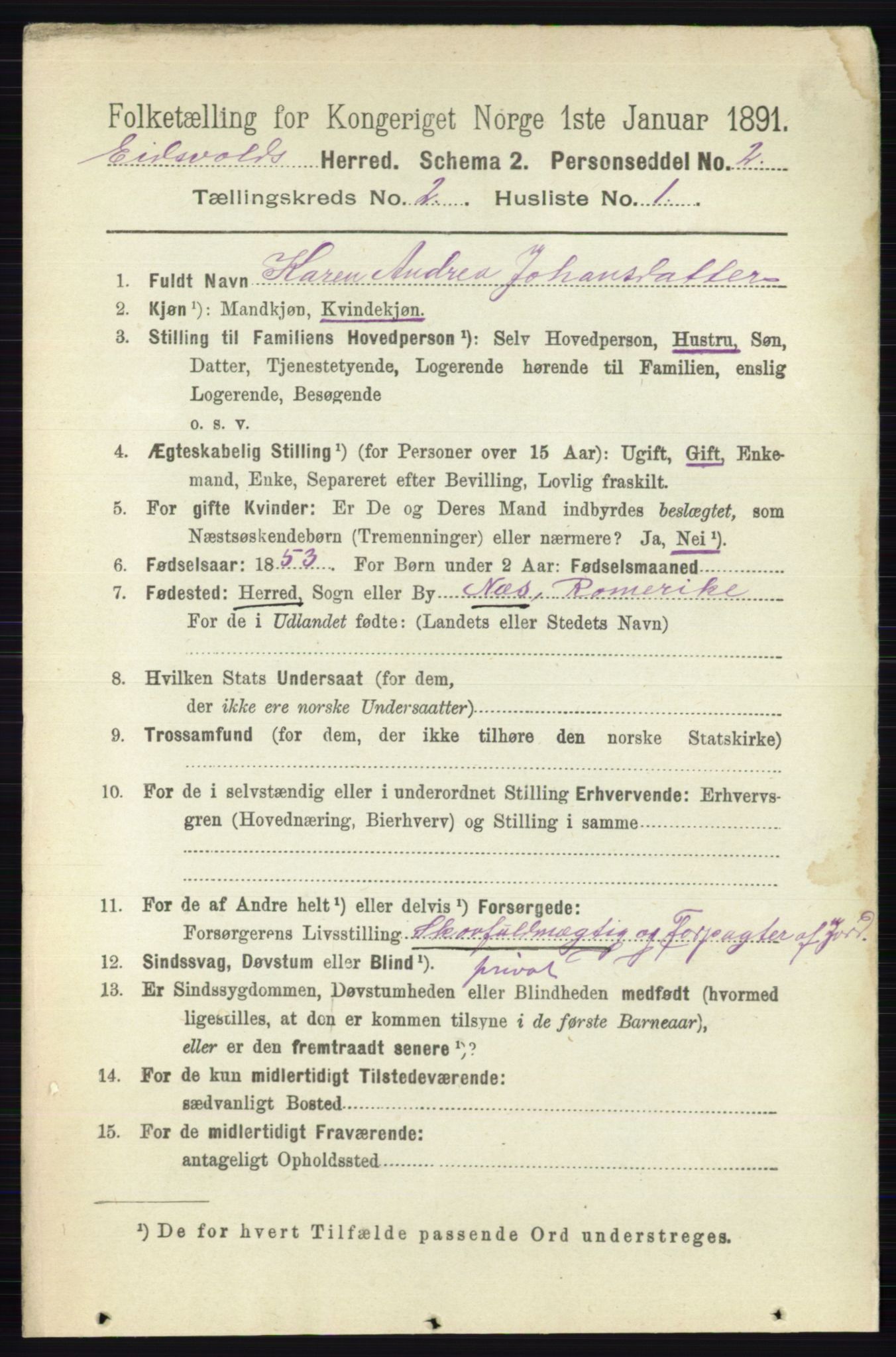 RA, 1891 census for 0237 Eidsvoll, 1891, p. 1179