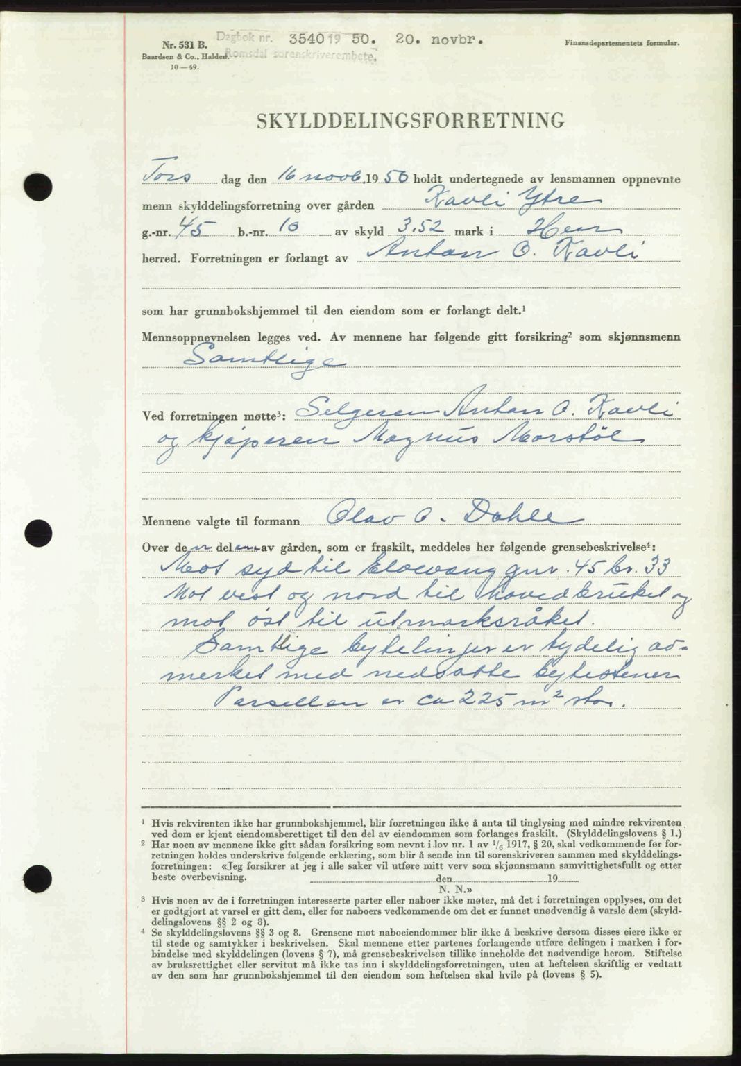 Romsdal sorenskriveri, AV/SAT-A-4149/1/2/2C: Mortgage book no. A34, 1950-1950, Diary no: : 3540/1950