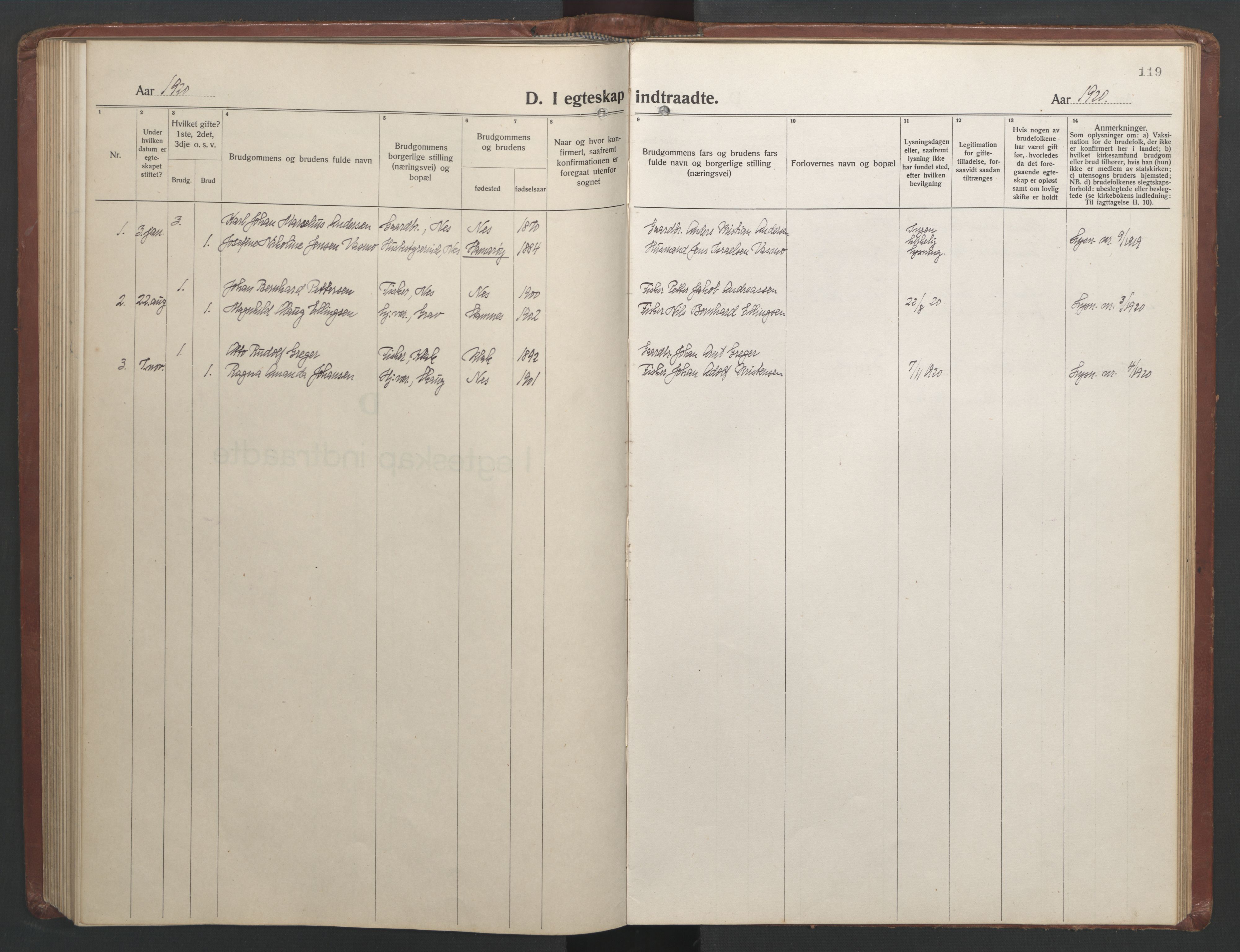 Ministerialprotokoller, klokkerbøker og fødselsregistre - Nordland, AV/SAT-A-1459/808/L0132: Parish register (copy) no. 808C03, 1920-1946, p. 119