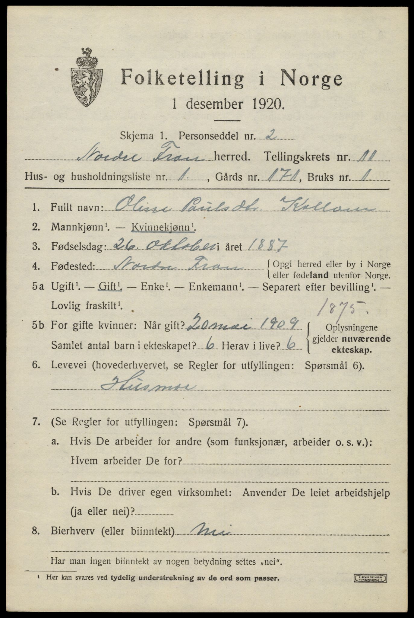 SAH, 1920 census for Nord-Fron, 1920, p. 9388