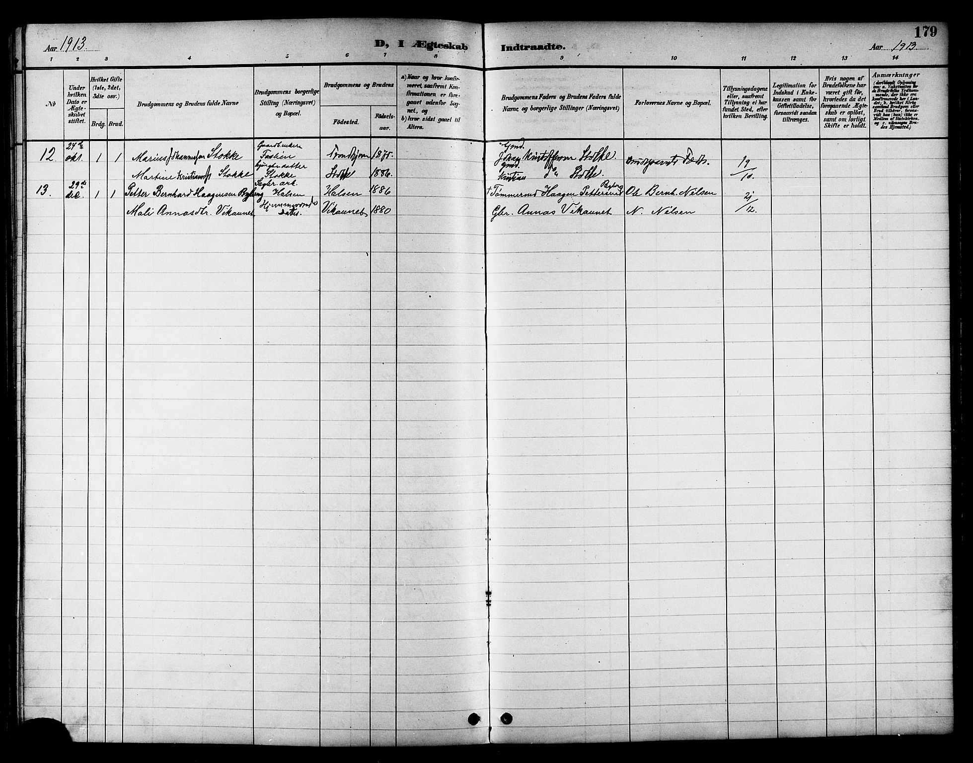 Ministerialprotokoller, klokkerbøker og fødselsregistre - Nord-Trøndelag, SAT/A-1458/709/L0087: Parish register (copy) no. 709C01, 1892-1913, p. 179