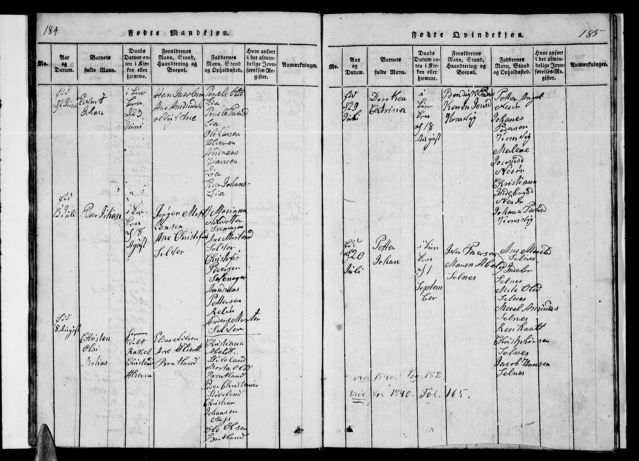 Ministerialprotokoller, klokkerbøker og fødselsregistre - Nordland, AV/SAT-A-1459/839/L0571: Parish register (copy) no. 839C01, 1820-1840, p. 184-185