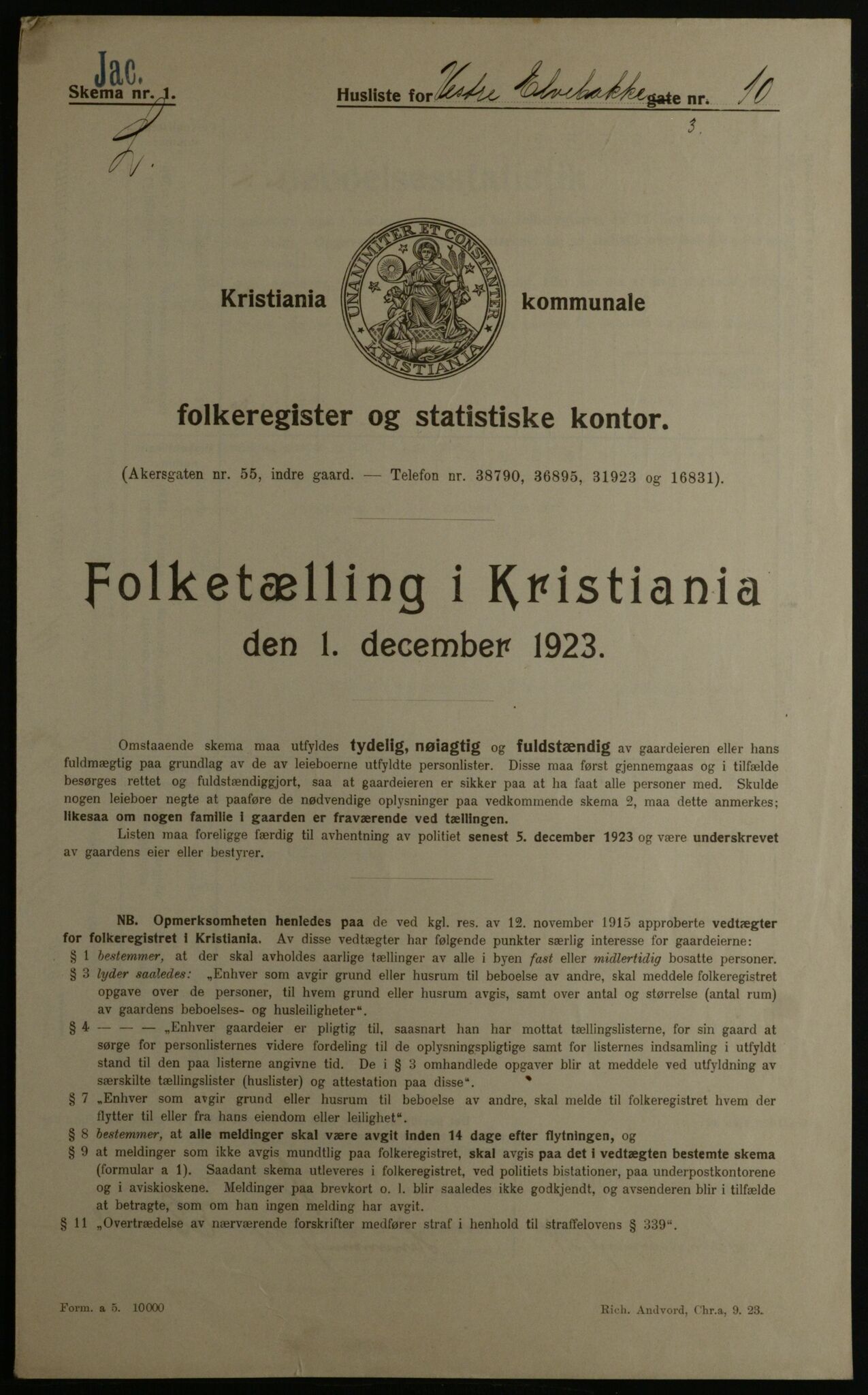 OBA, Municipal Census 1923 for Kristiania, 1923, p. 135306