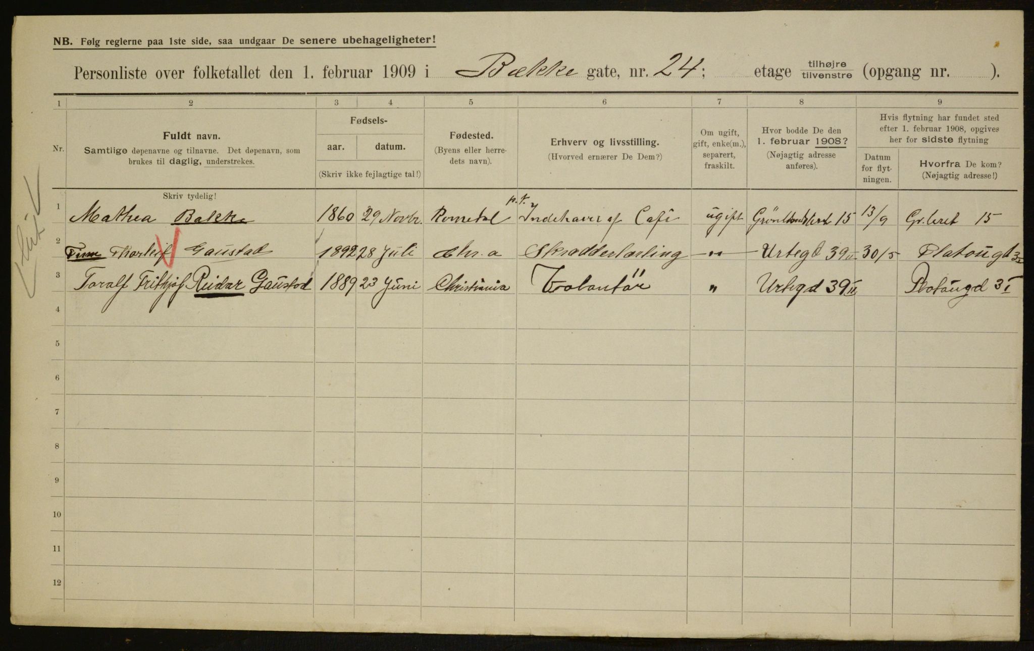 OBA, Municipal Census 1909 for Kristiania, 1909, p. 106612