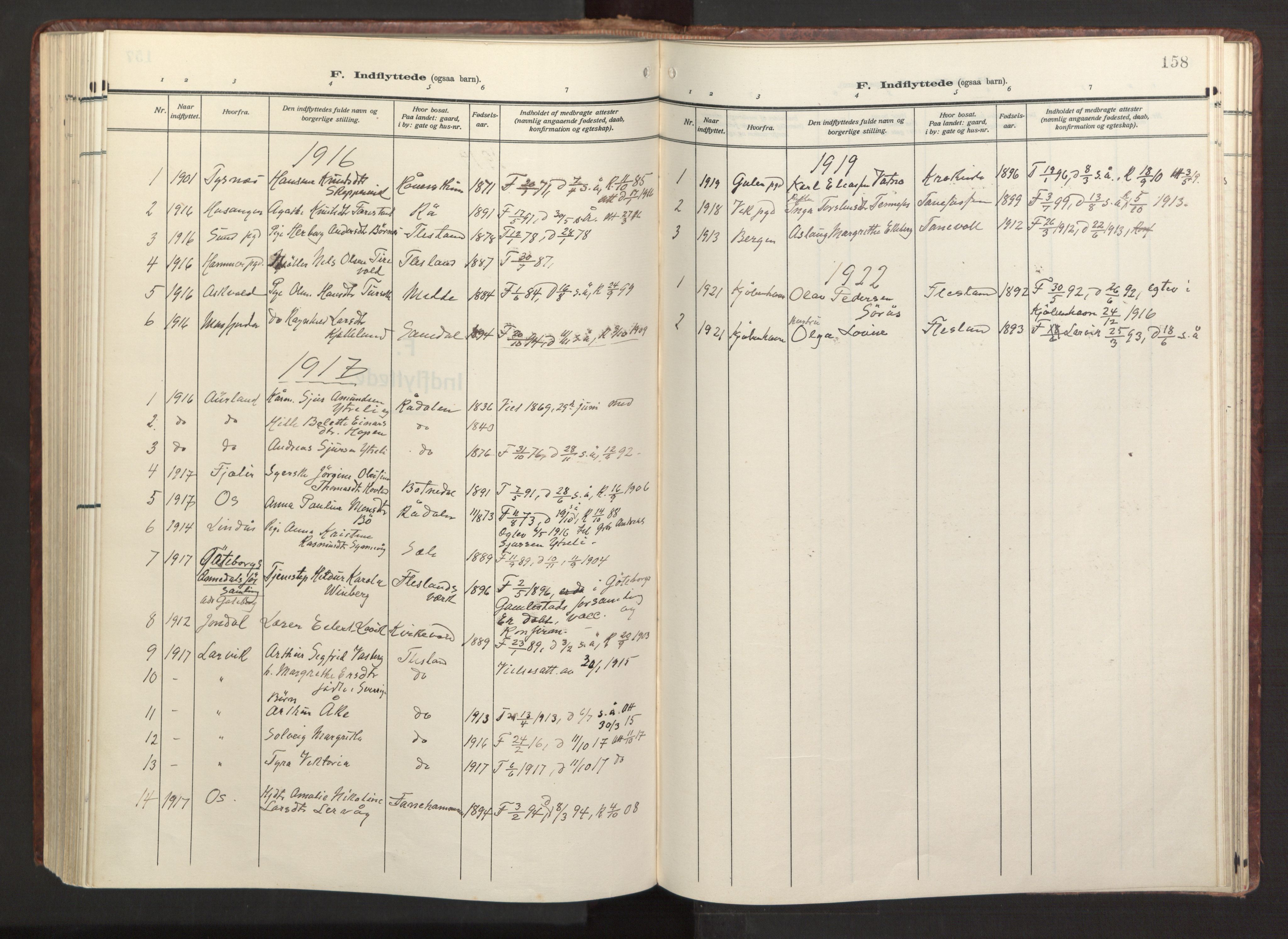 Fana Sokneprestembete, SAB/A-75101/H/Haa/Haab/L0005: Parish register (official) no. B 5, 1915-1923, p. 158