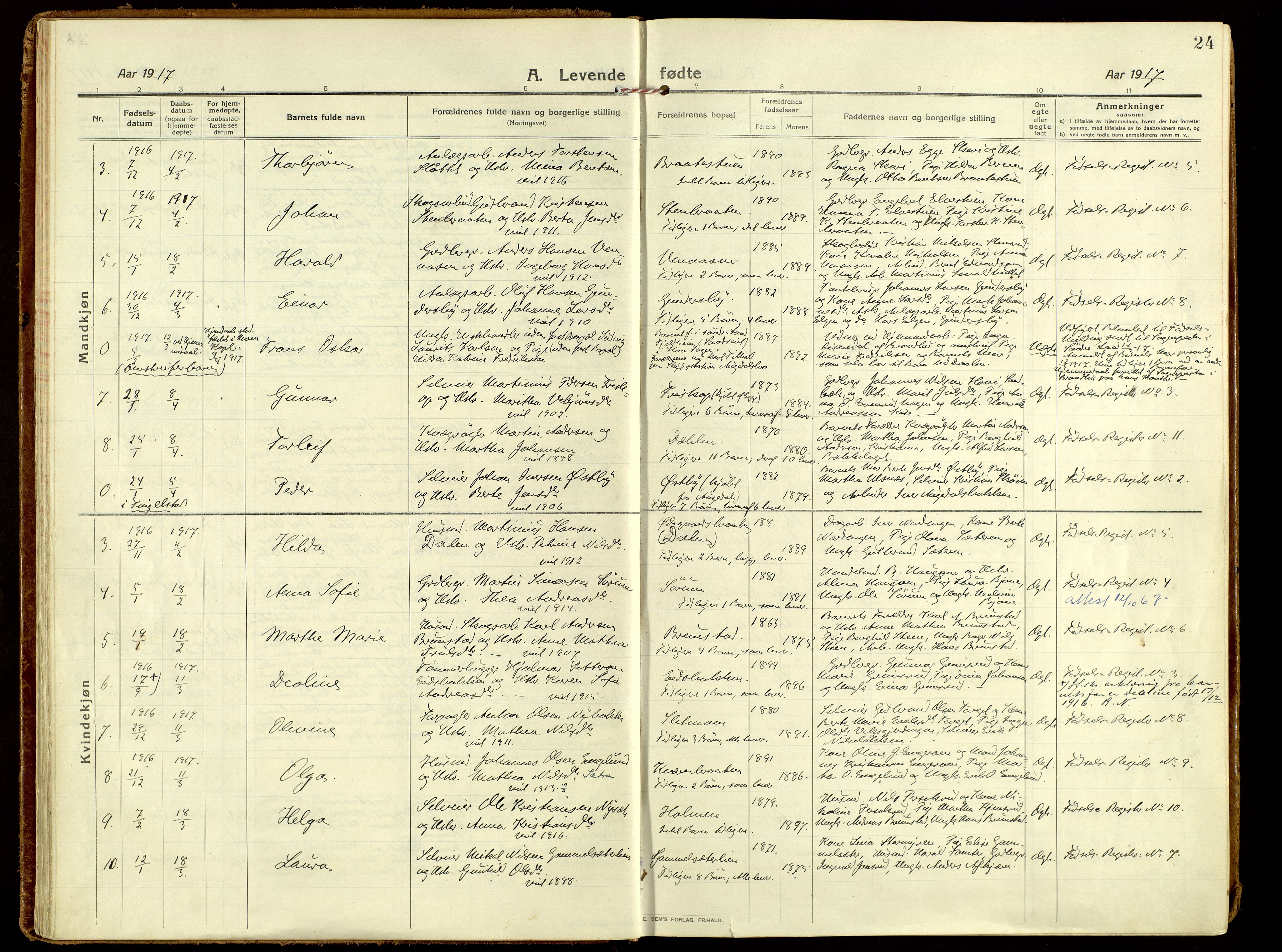 Brandbu prestekontor, SAH/PREST-114/H/Ha/Haa/L0004: Parish register (official) no. 4, 1913-1923, p. 24