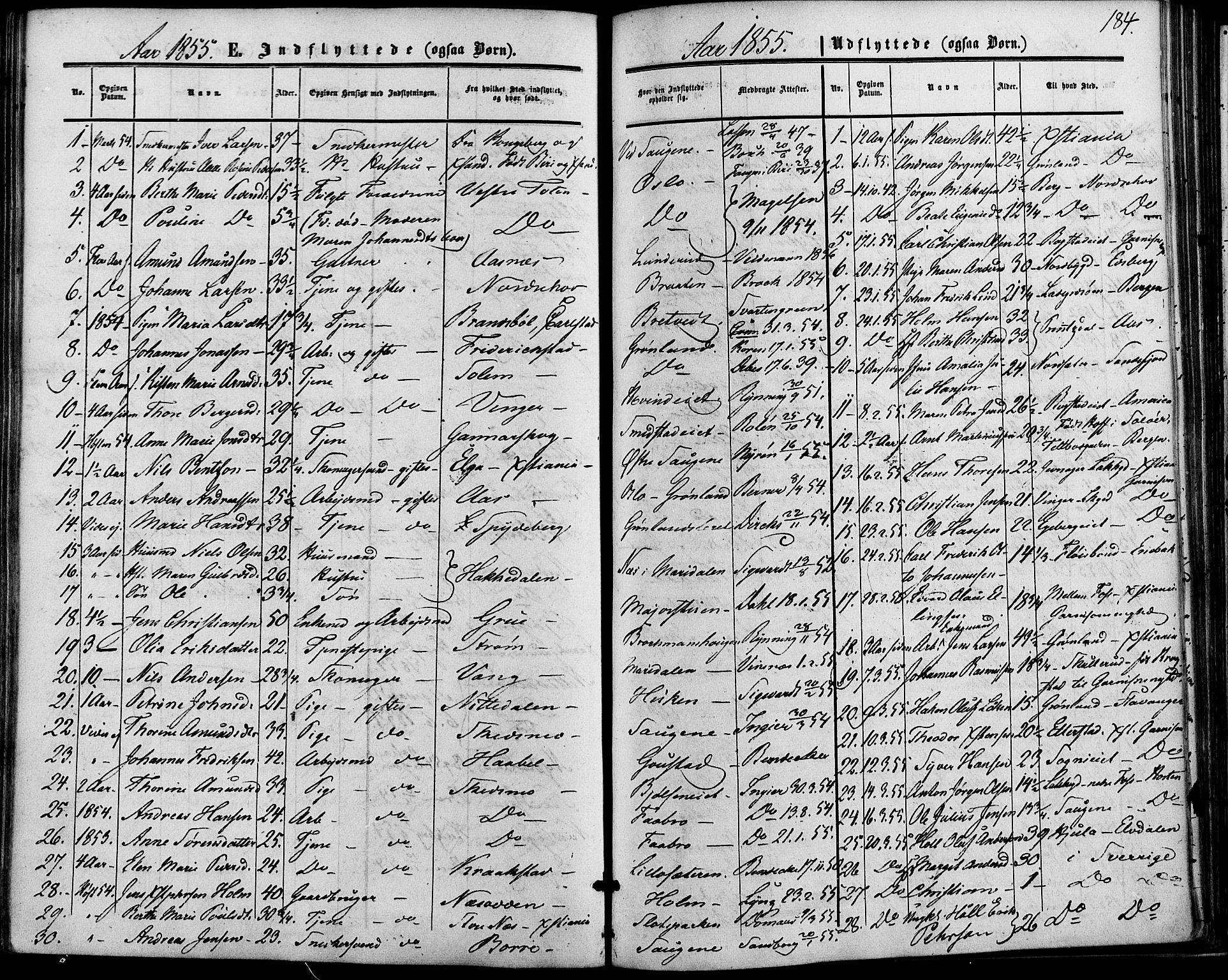 Vestre Aker prestekontor Kirkebøker, SAO/A-10025/F/Fa/L0001: Parish register (official) no. 1, 1853-1858, p. 184