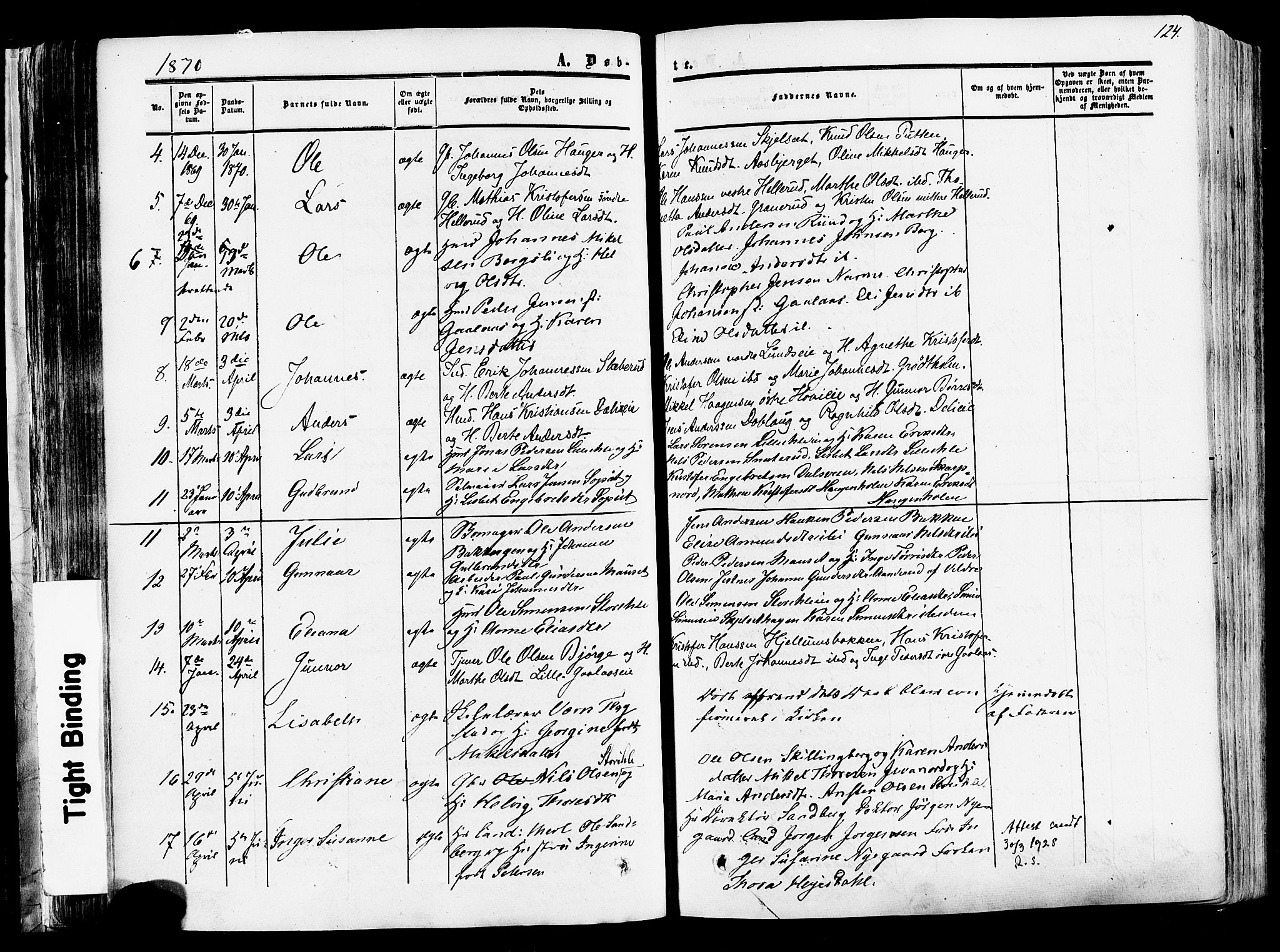 Vang prestekontor, Hedmark, SAH/PREST-008/H/Ha/Haa/L0013: Parish register (official) no. 13, 1855-1879, p. 124