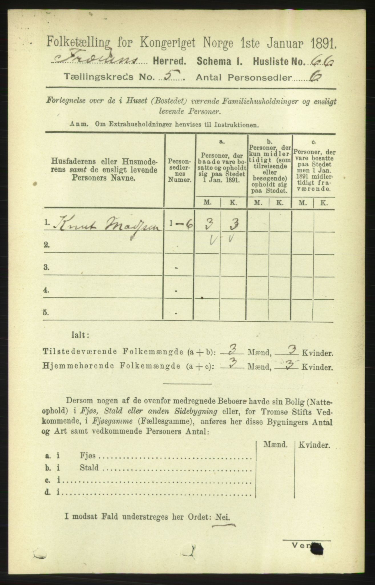 RA, 1891 census for 1548 Fræna, 1891, p. 1335