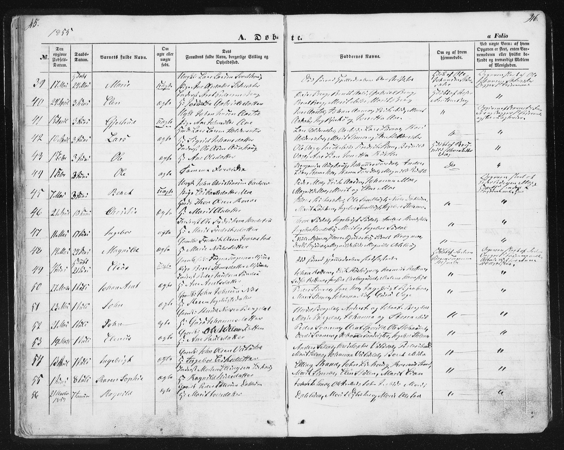 Ministerialprotokoller, klokkerbøker og fødselsregistre - Sør-Trøndelag, SAT/A-1456/630/L0494: Parish register (official) no. 630A07, 1852-1868, p. 45-46