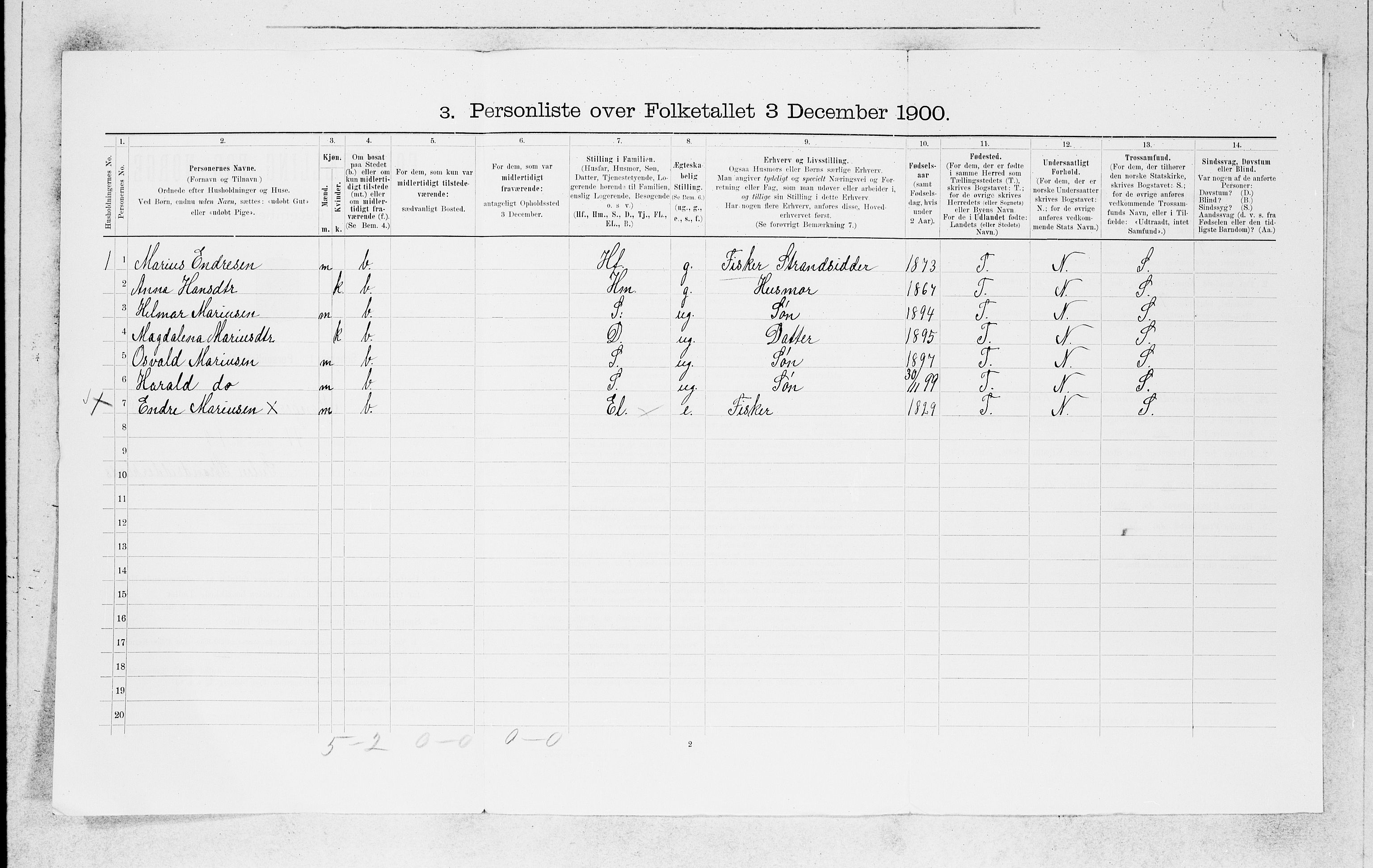 SAB, 1900 census for Manger, 1900, p. 1758